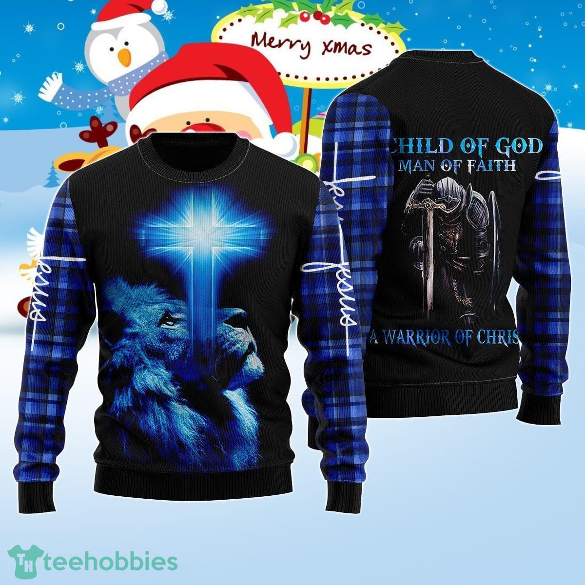 A Child Of God A Man Of Faith Ugly Christmas Sweater Best Gift For Men And Women Product Photo 1