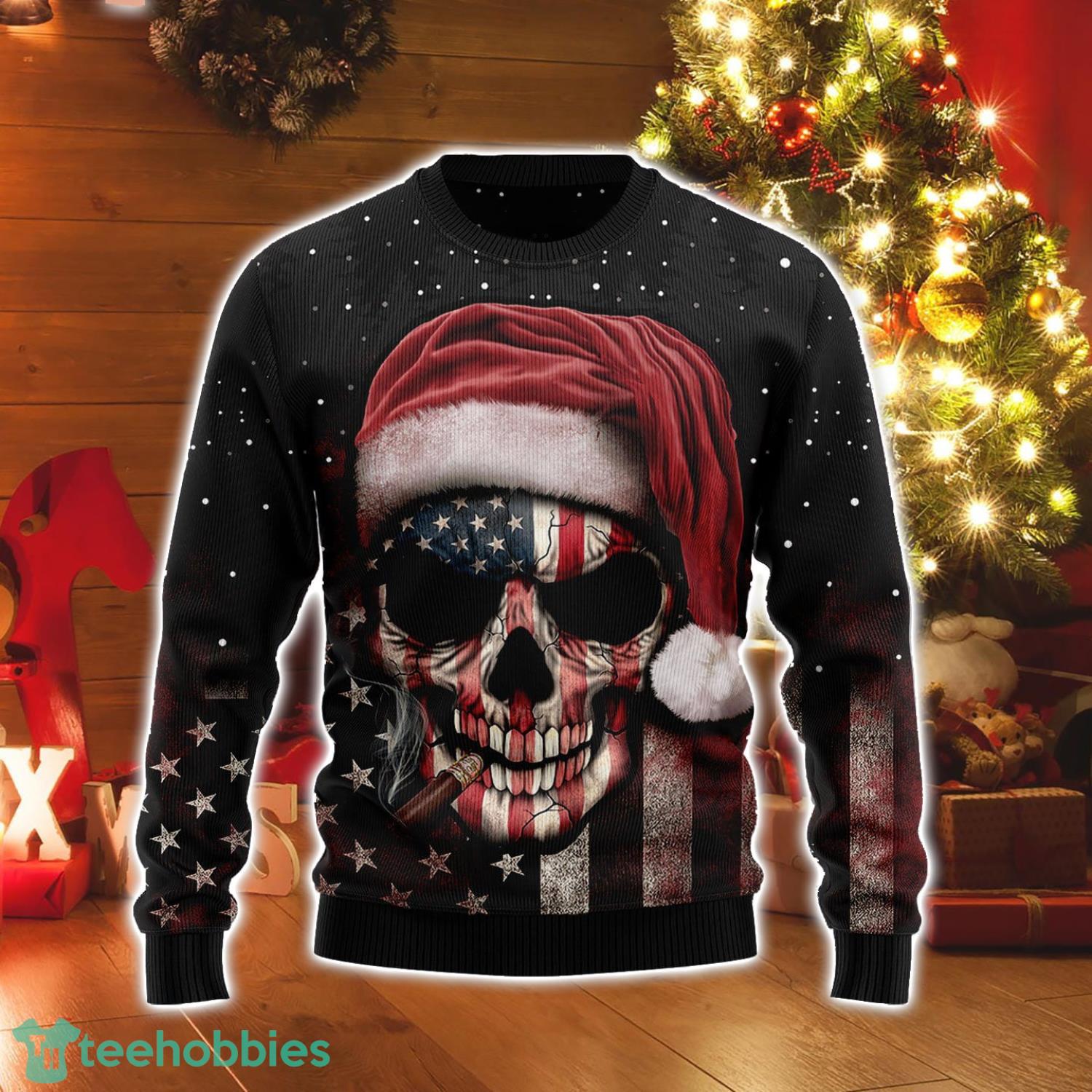 Amazing Skull Christmas Santa Hat Ugly Christmas Sweater Xmas Gift Product Photo 1