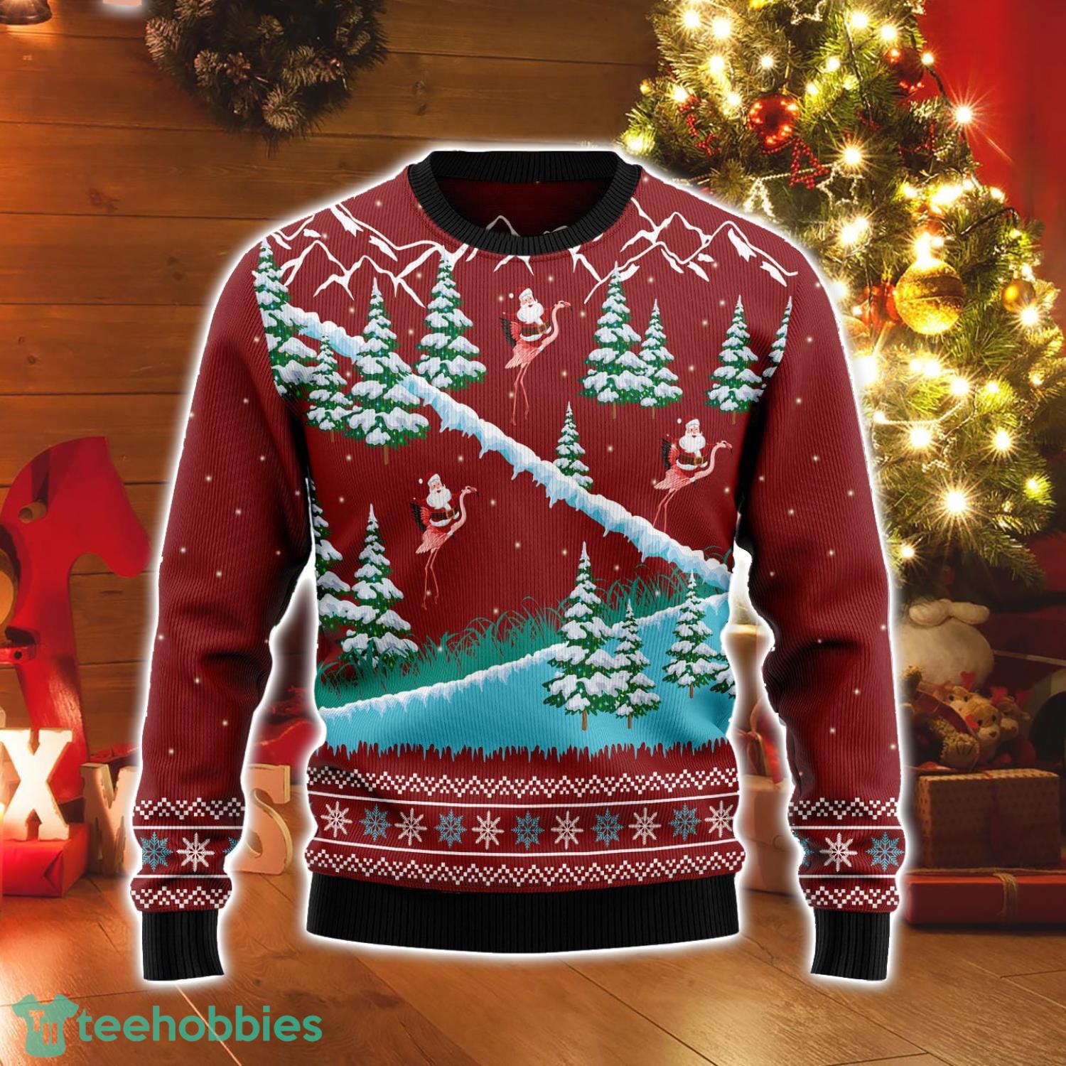 Beautiful Flamingo And Funny Santa Ugly Christmas Sweater Xmas Gift Product Photo 1