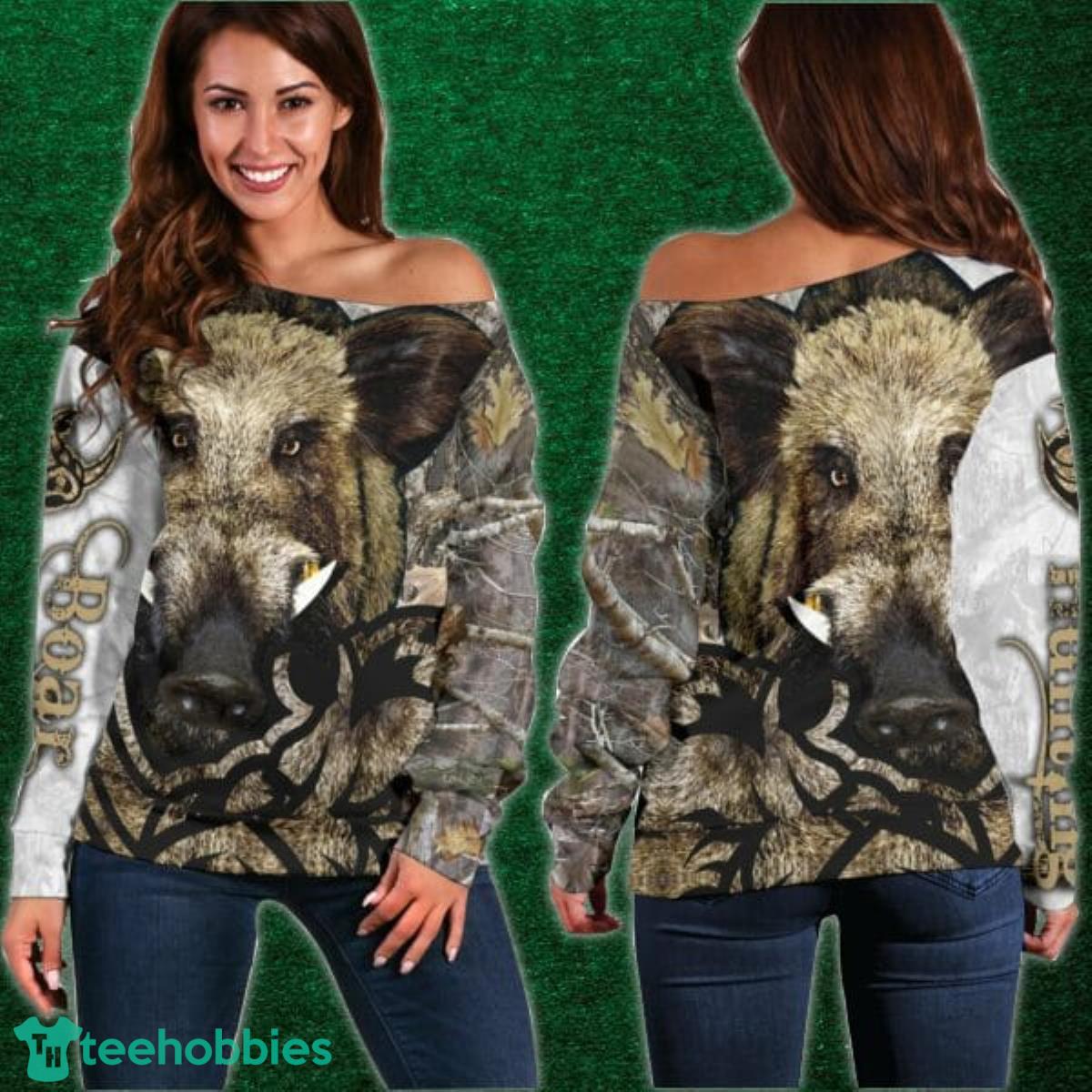 Boar Hunting Shoulder Sweater Impressive Gift Product Photo 1