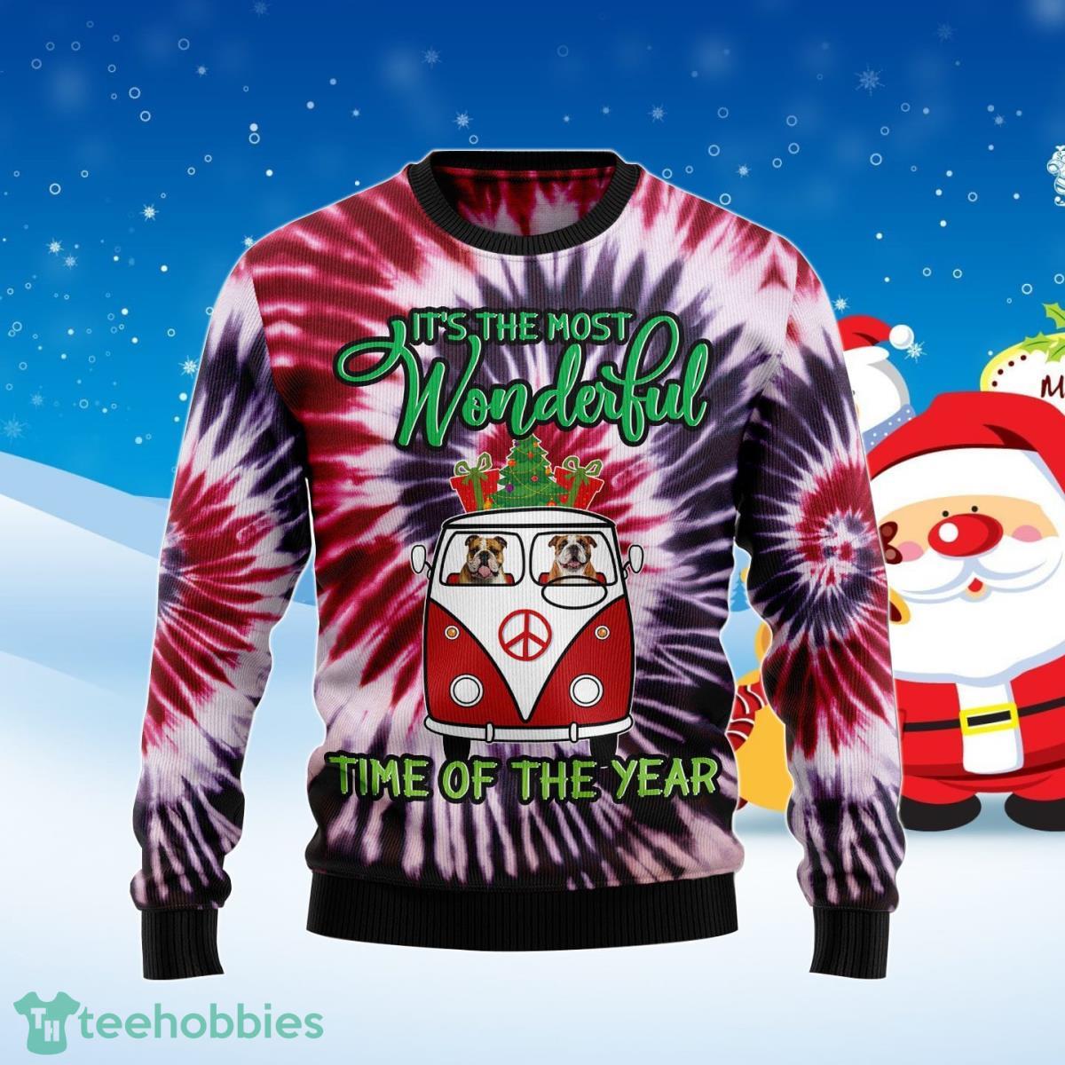 Bulldog Tie Dye Ugly Christmas Sweater Best Gift For Men And Women Product Photo 1