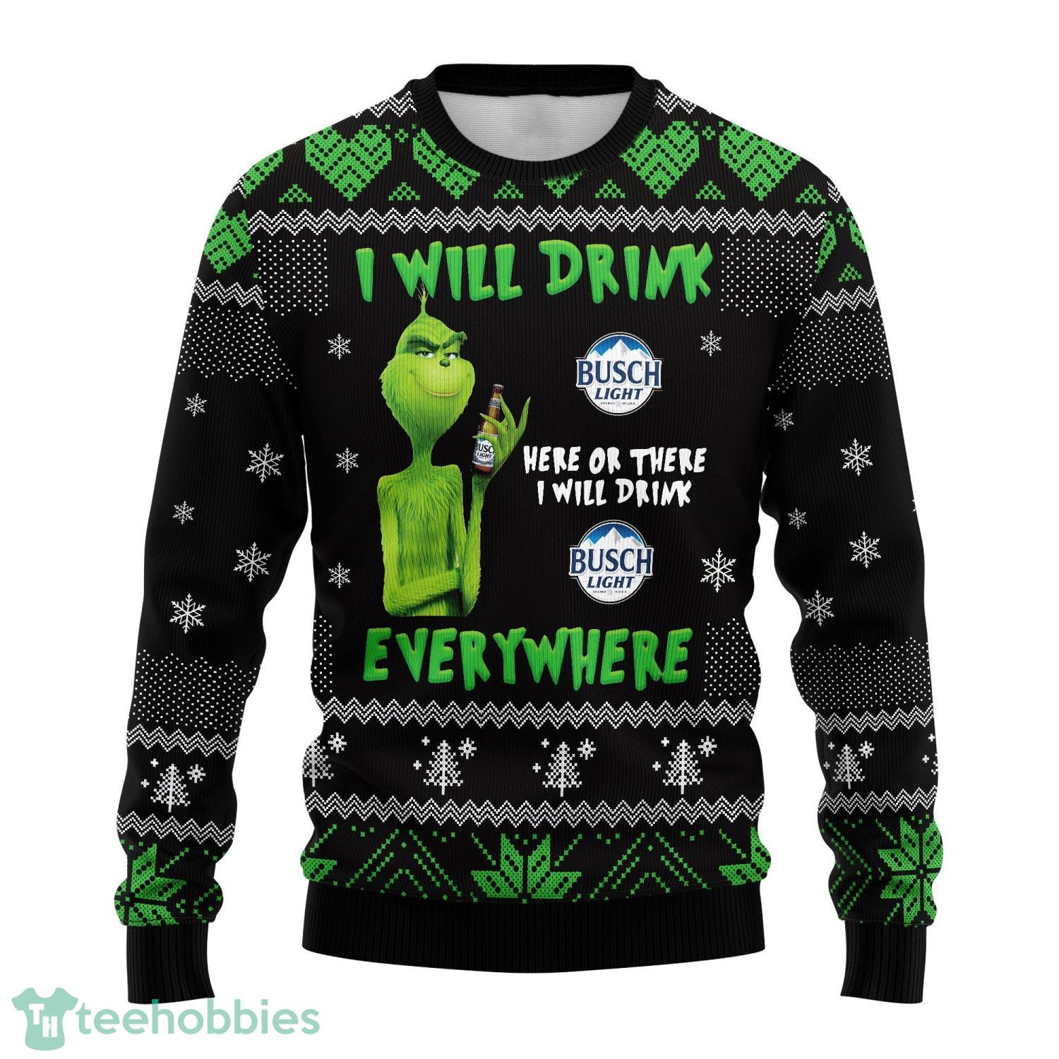 Busch Light Beer Grinch I Will Drink Everywhere All Over Print 3D Christmas Sweater - 1