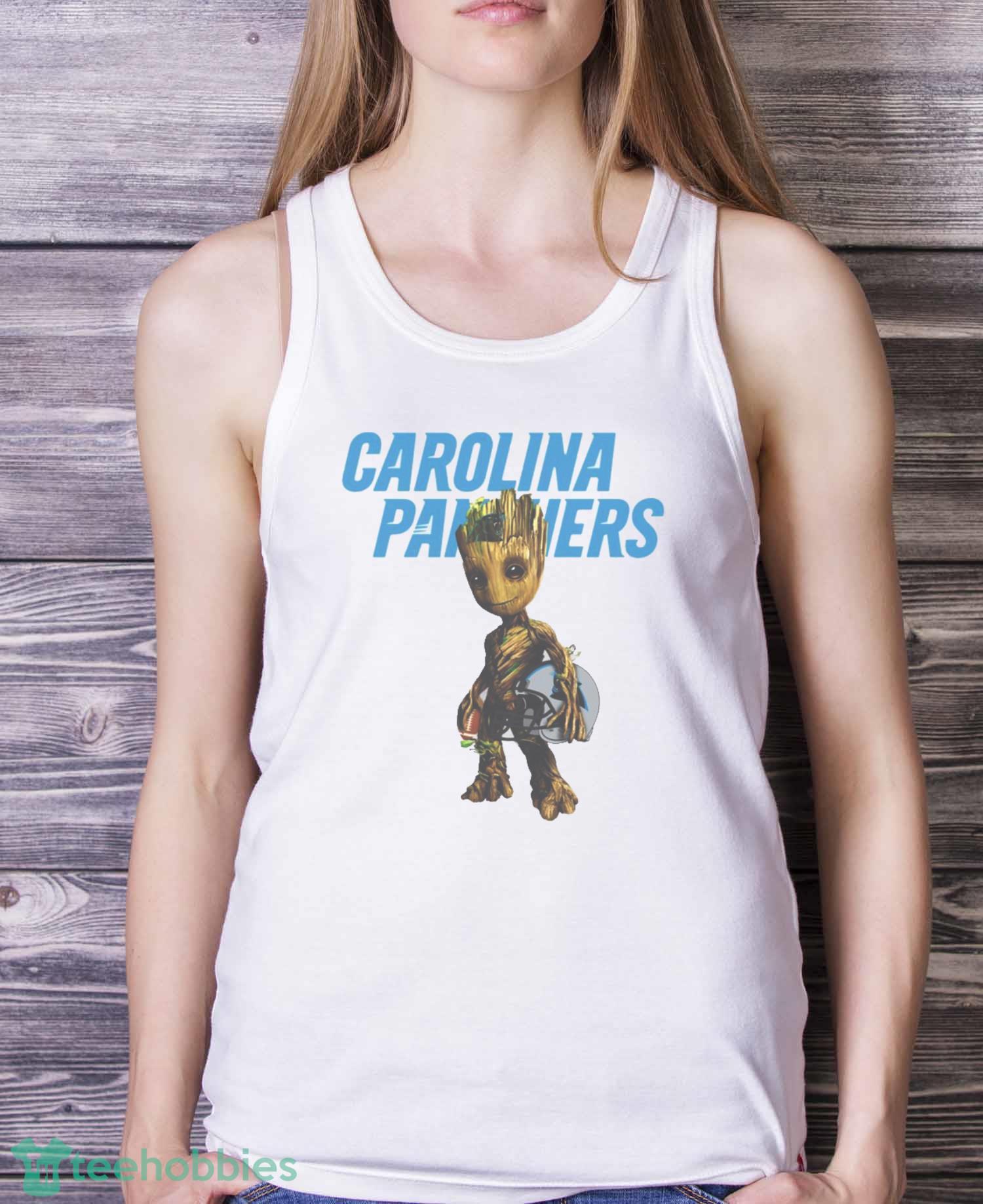 Carolina Panthers NFL Football Groot Marvel Guardians Of The Galaxy T Shirt - White Ladies Tank Top