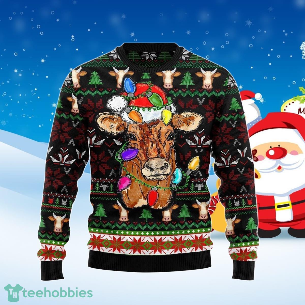 Cow With Santa Ugly Christmas Sweater Best Gift For Men And Women Product Photo 1