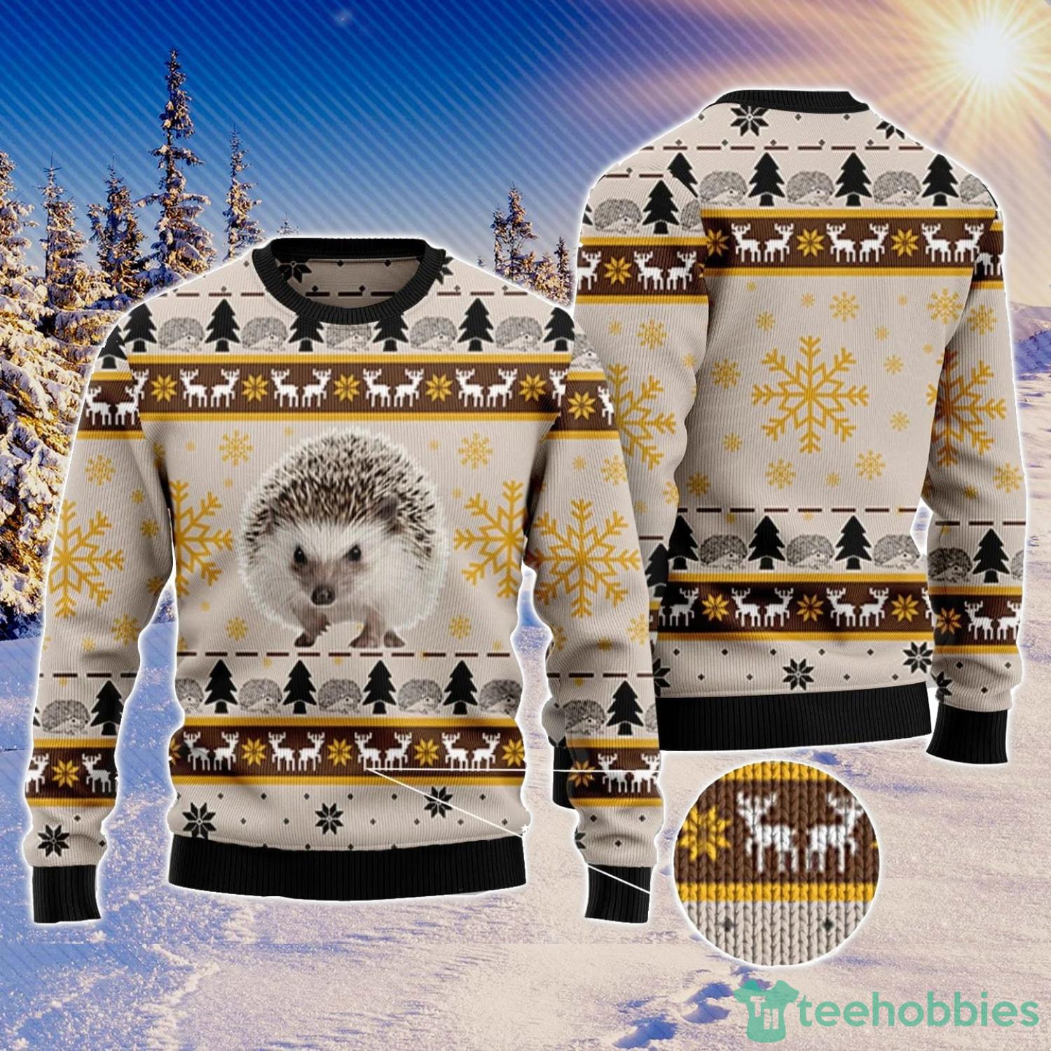Cute Hedgehog Ugly Christmas Sweater AOP All Over Printed Sweater Product Photo 2
