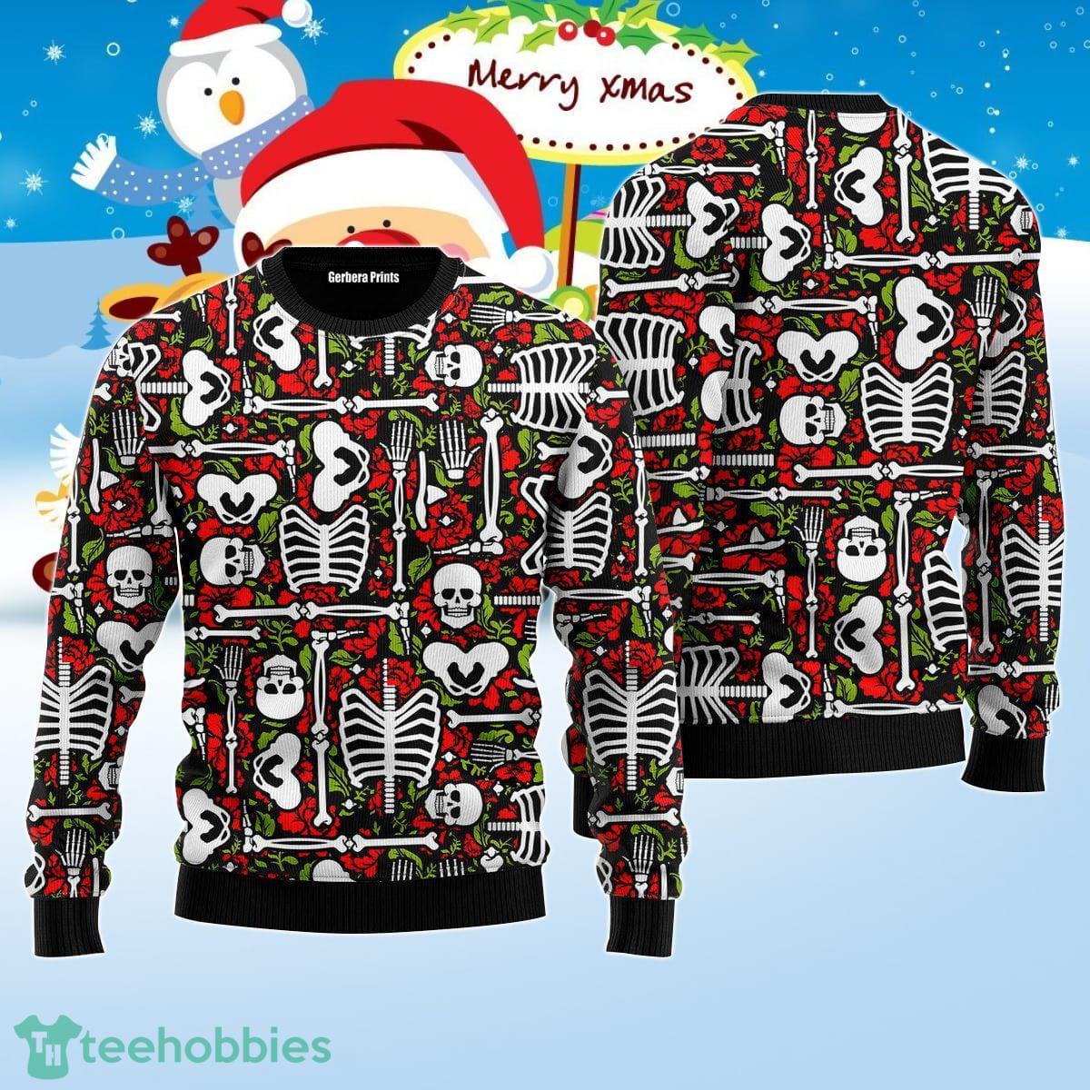 Day Of The Dead Dancing Skeleton Pattern Ugly Christmas Sweater For Men And Women Product Photo 1