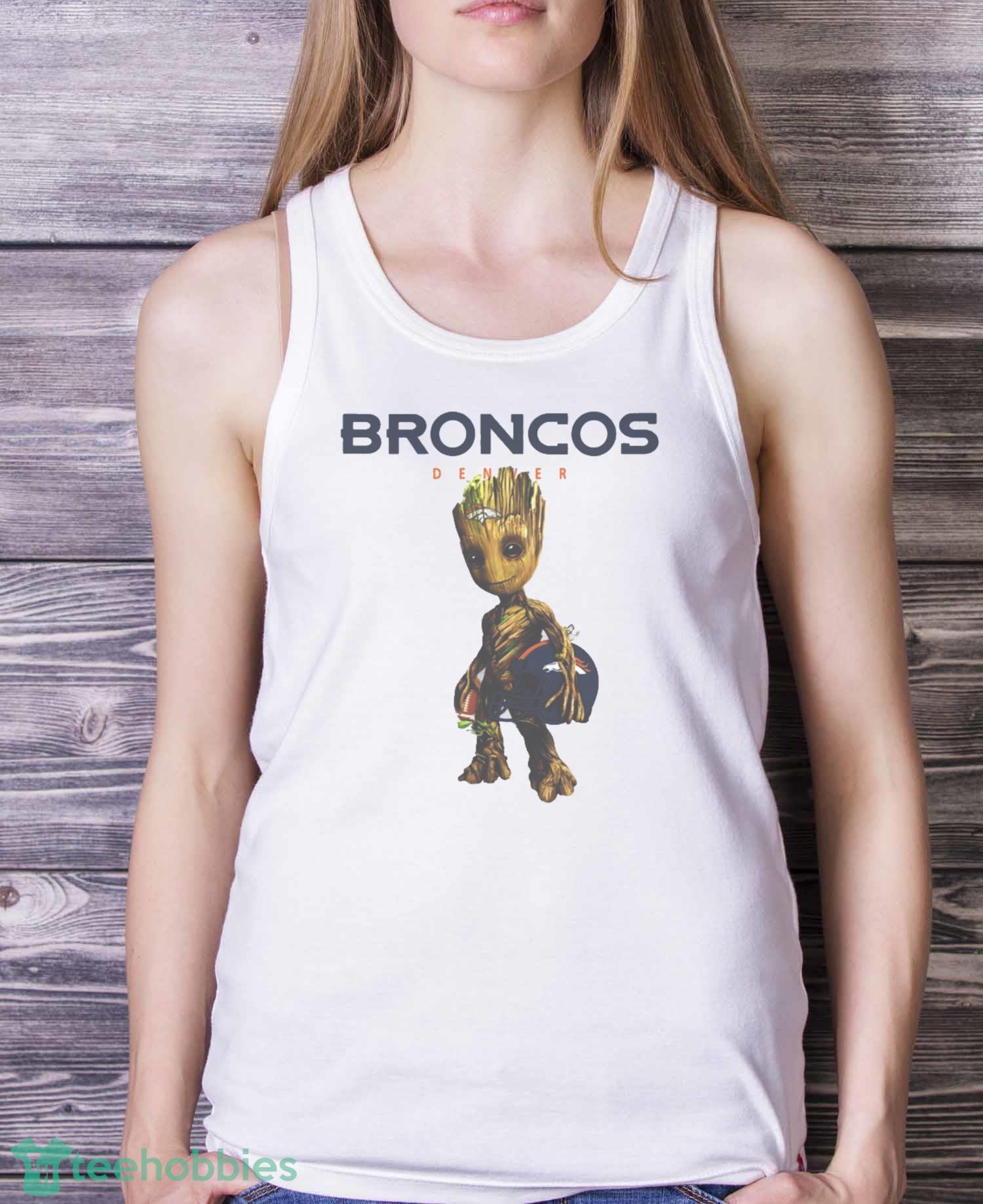 Denver Broncos NFL Football Groot Marvel Guardians Of The Galaxy T Shirt - White Ladies Tank Top