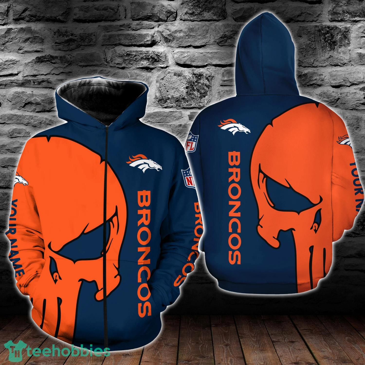 Denver Broncos Skull Pattern All Over Printed 3D T-Shirt Sweatshirt Hoodie Zip Hoodie Product Photo 2