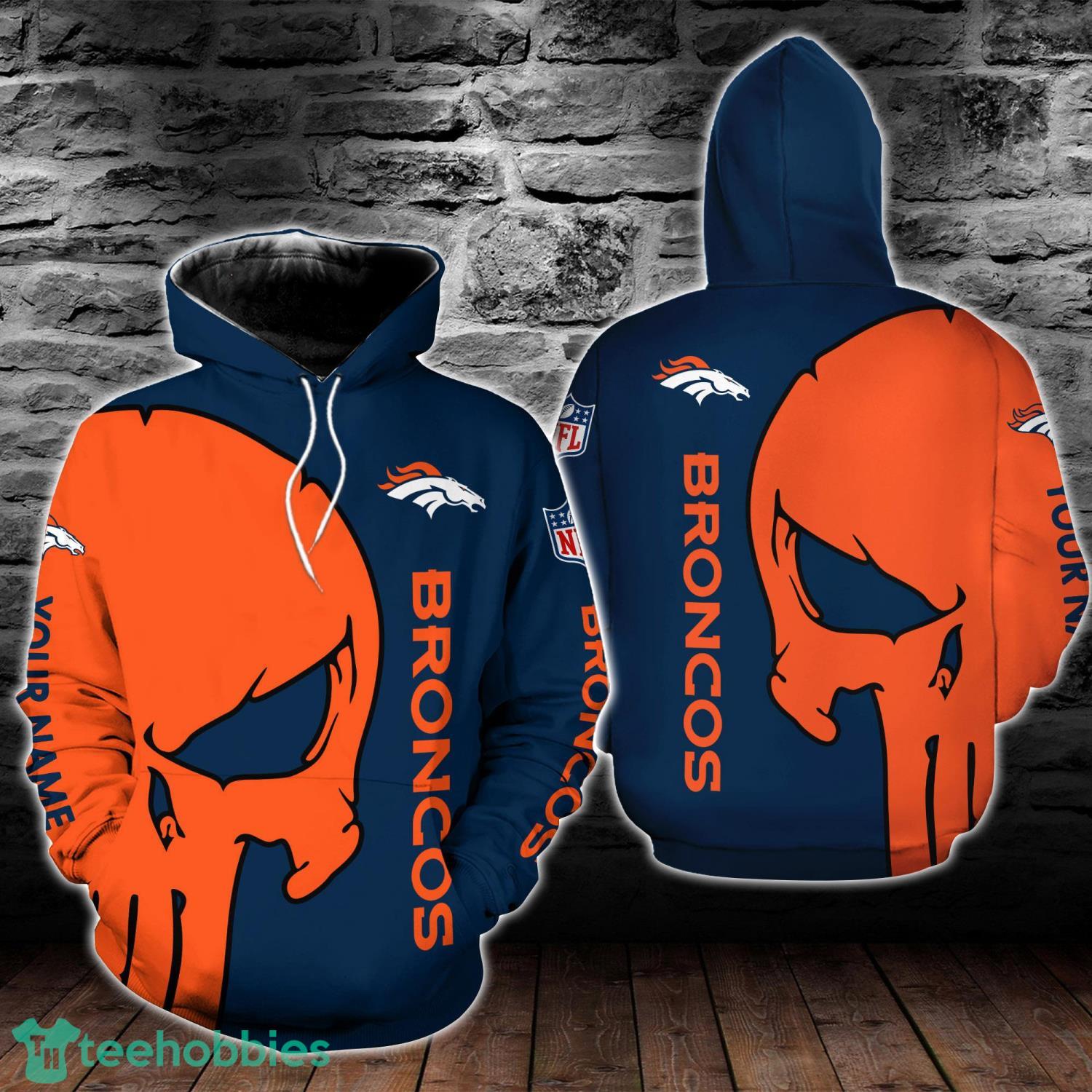 Denver Broncos Skull Pattern All Over Printed 3D T-Shirt Sweatshirt Hoodie Zip Hoodie Product Photo 1