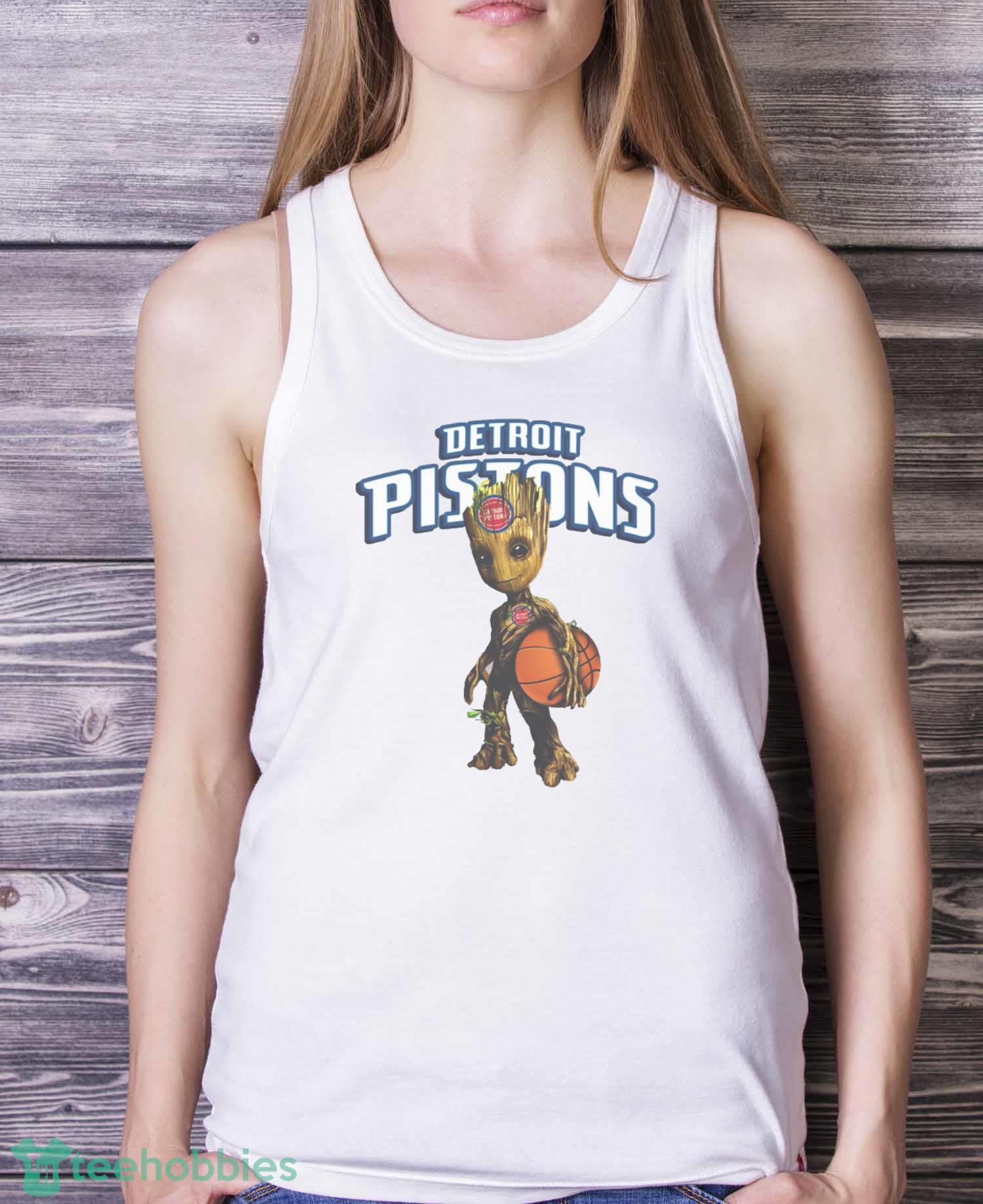 Detroit Pistons NBA Basketball Groot Marvel Guardians Of The Galaxy T Shirt - White Ladies Tank Top