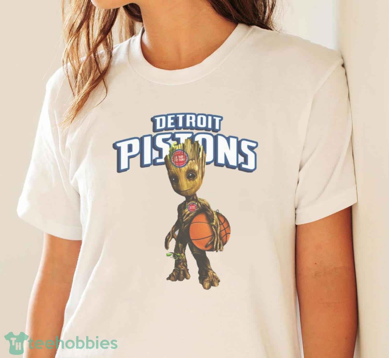 Detroit Pistons NBA Basketball Groot Marvel Guardians Of The Galaxy T Shirt - White Ladies T-Shirt