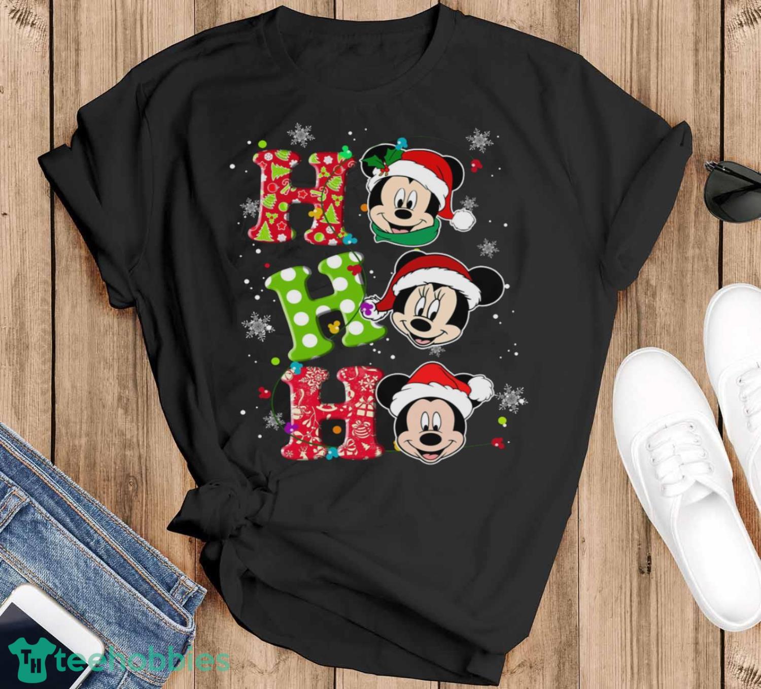 Disney Mickey Mouse and Minnie Mouse Ho Ho Ho Christmas Shirt - Black T-Shirt