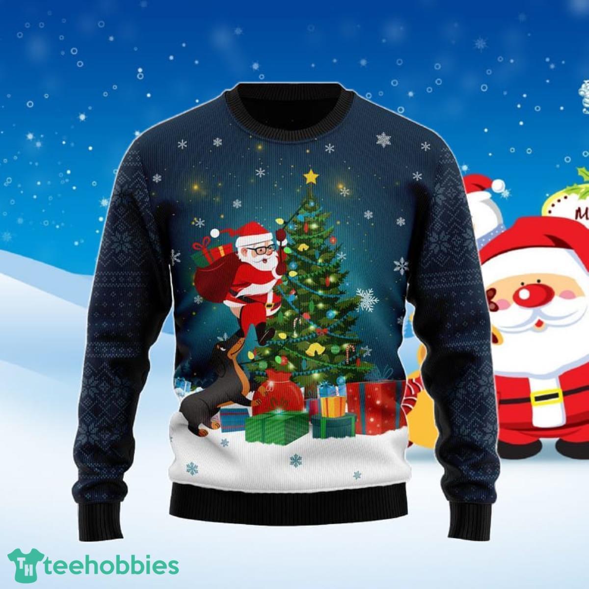 Dog Biting A Santa Claus Ugly Christmas Sweater Best Gift For Men And Women Product Photo 1