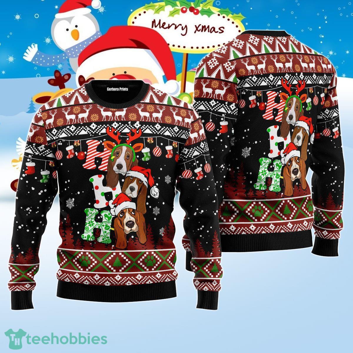 Dog Lover Basset Hound Ho Ho Ho Ugly Christmas Sweater Best Gift For Men And Women Product Photo 1