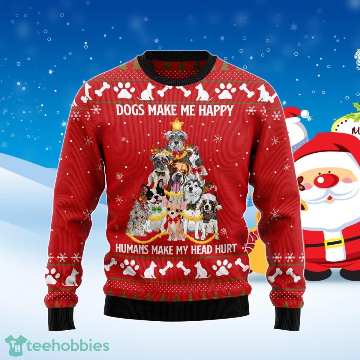 Dogs Make Me Happy Ugly Christmas Sweater Style Gift For Men And Women Product Photo 1