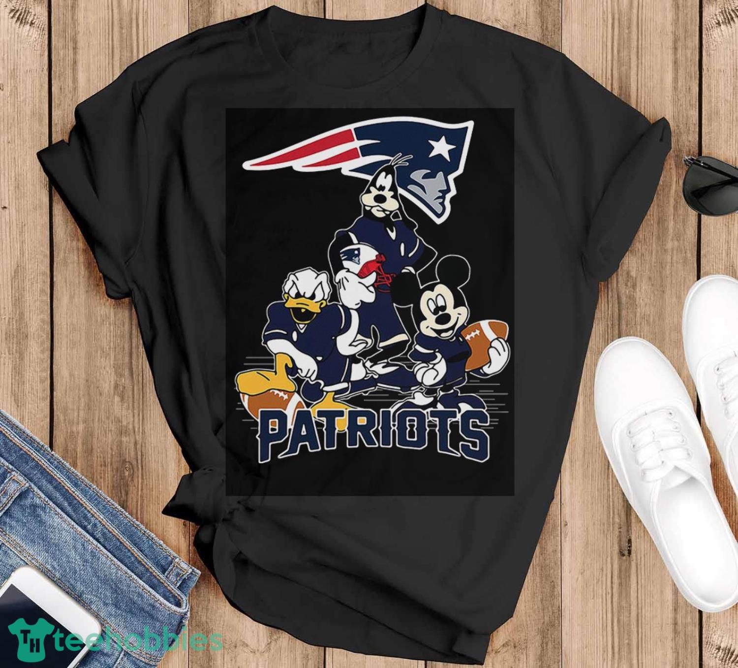 Donald Duck Goofy and Mickey Mouse New England Patriots shirt - Black T-Shirt