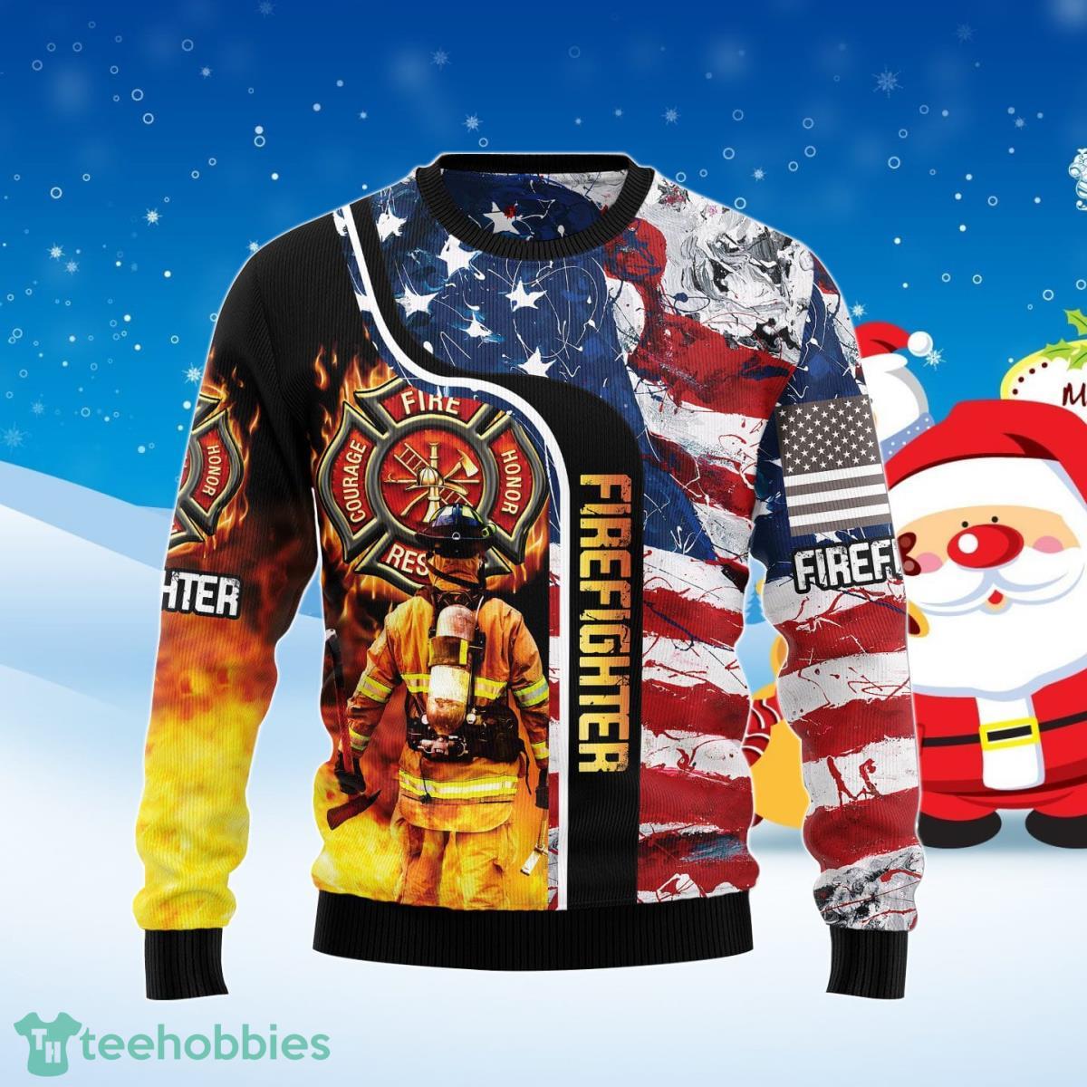 Firefighter USA Flag Ugly Christmas Sweater Best Gift For Men And Women Product Photo 1