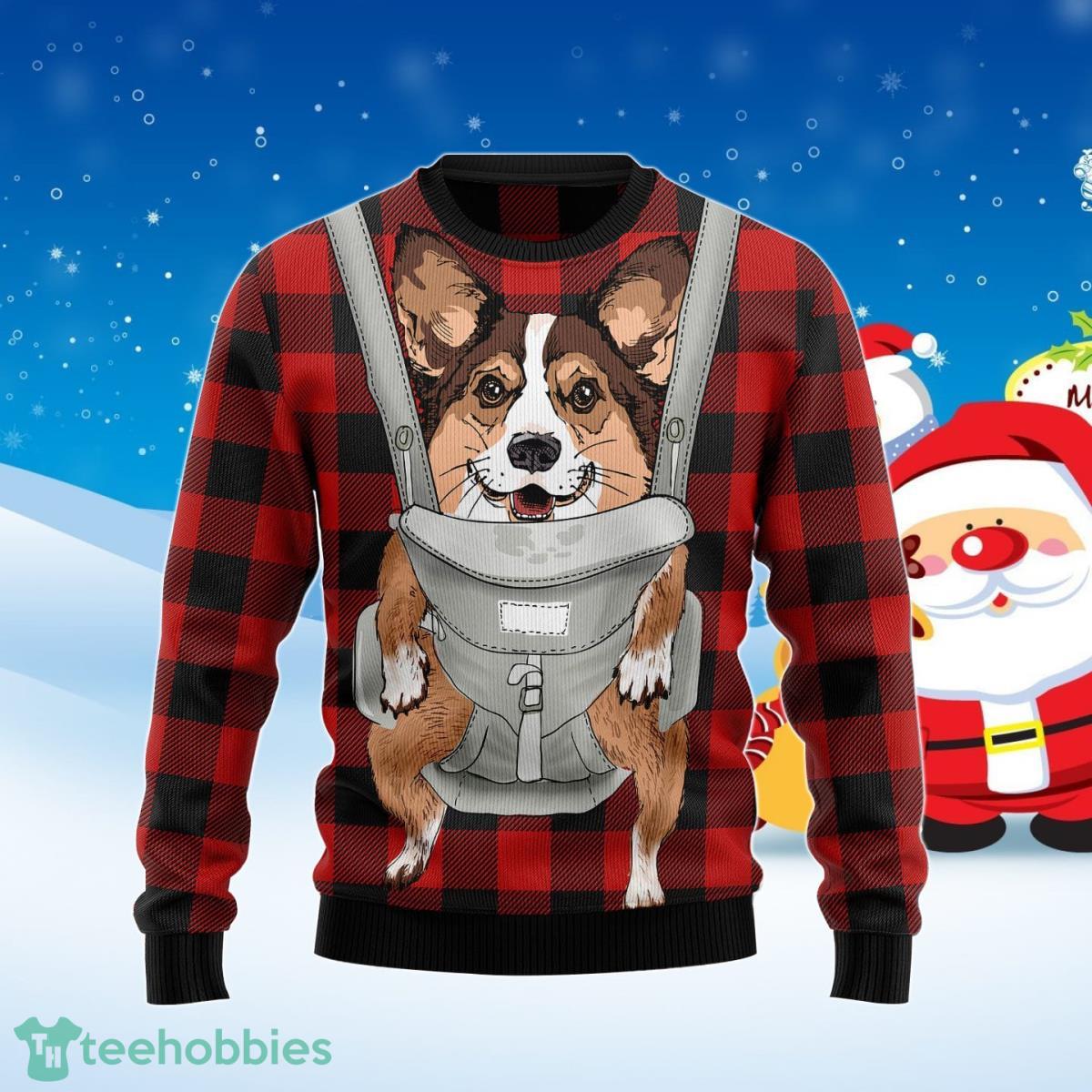 Front Carrier Dog Pembroke Welsh Corgi Ugly Christmas Sweater Best Gift For Men And Women Product Photo 1