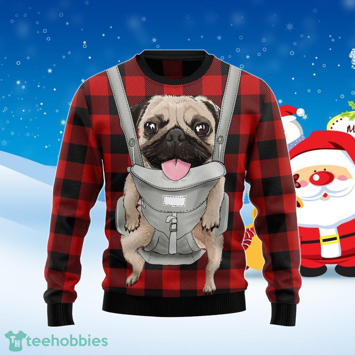 Front Carrier Dog Pug Ugly Christmas Sweater Best Gift For Men And Women Product Photo 1