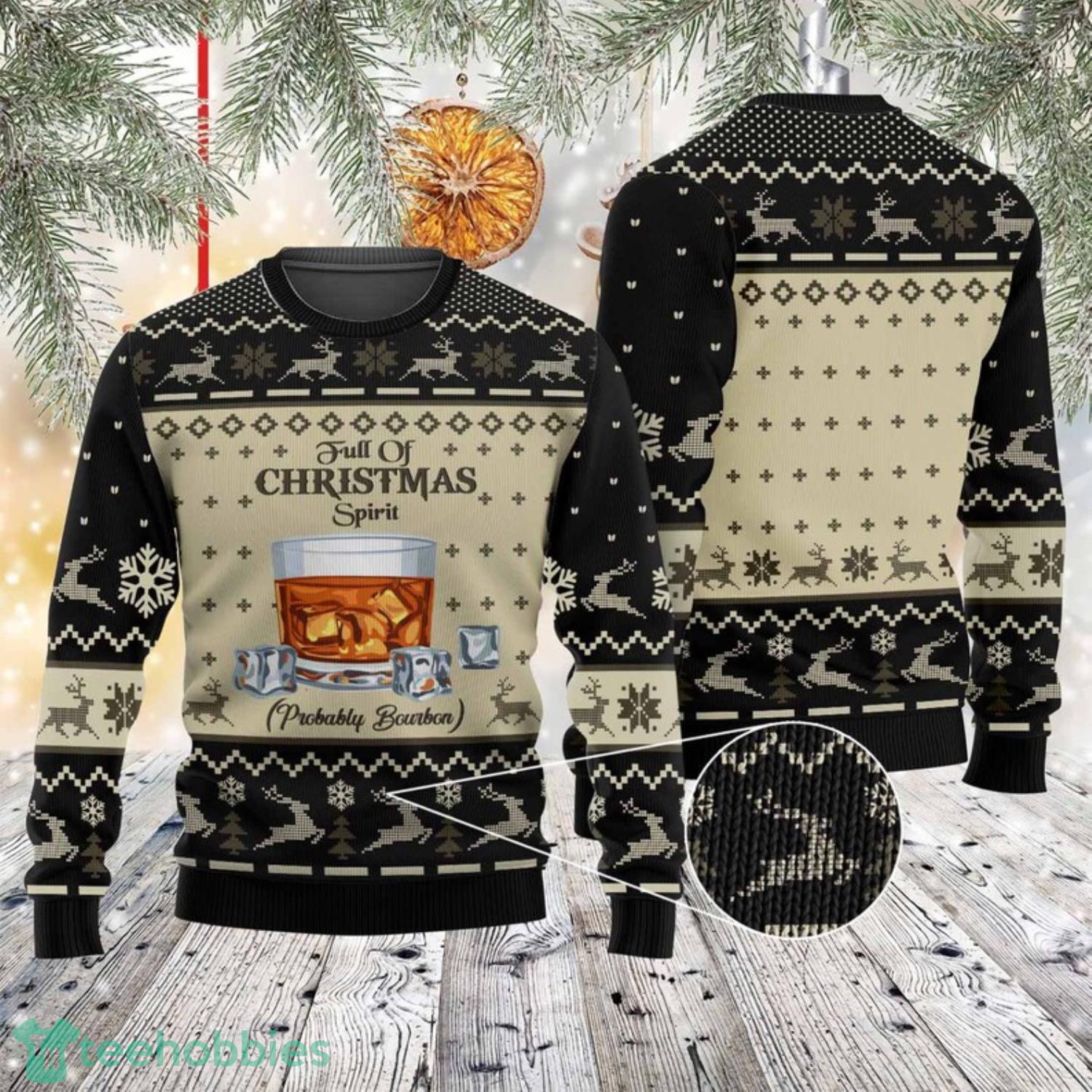 Full Of Christmas Spirit Wine Lovers Black Ugly Sweater Product Photo 1
