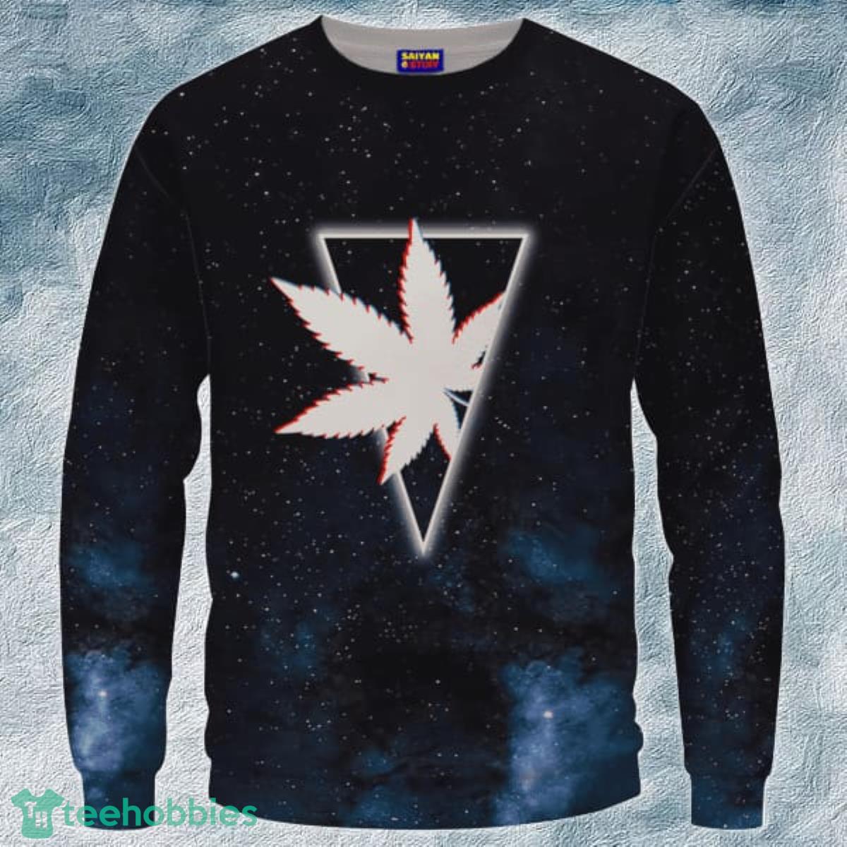 Galaxy Geometric Retro Marijuana Leaf Weed Crewneck Sweater Product Photo 1