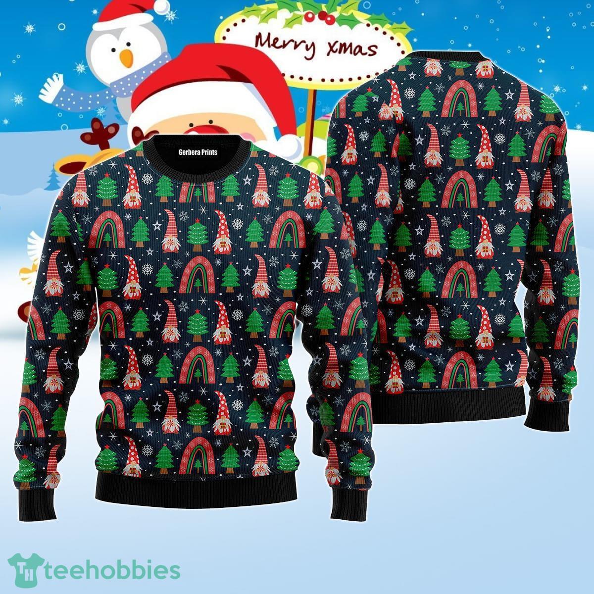 Gnomes With Boho Rainbow Pattern Ugly Christmas Sweater For Men And Women Product Photo 1