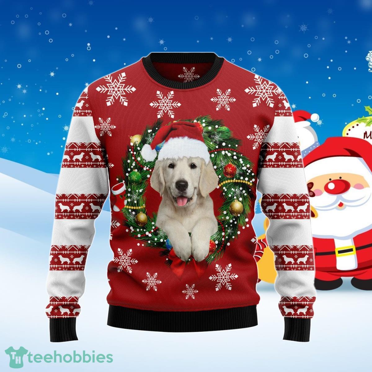 Golden Retriever Wearing Santa‘s Hat Ugly Christmas Sweater Best Gift For Men And Women Product Photo 1