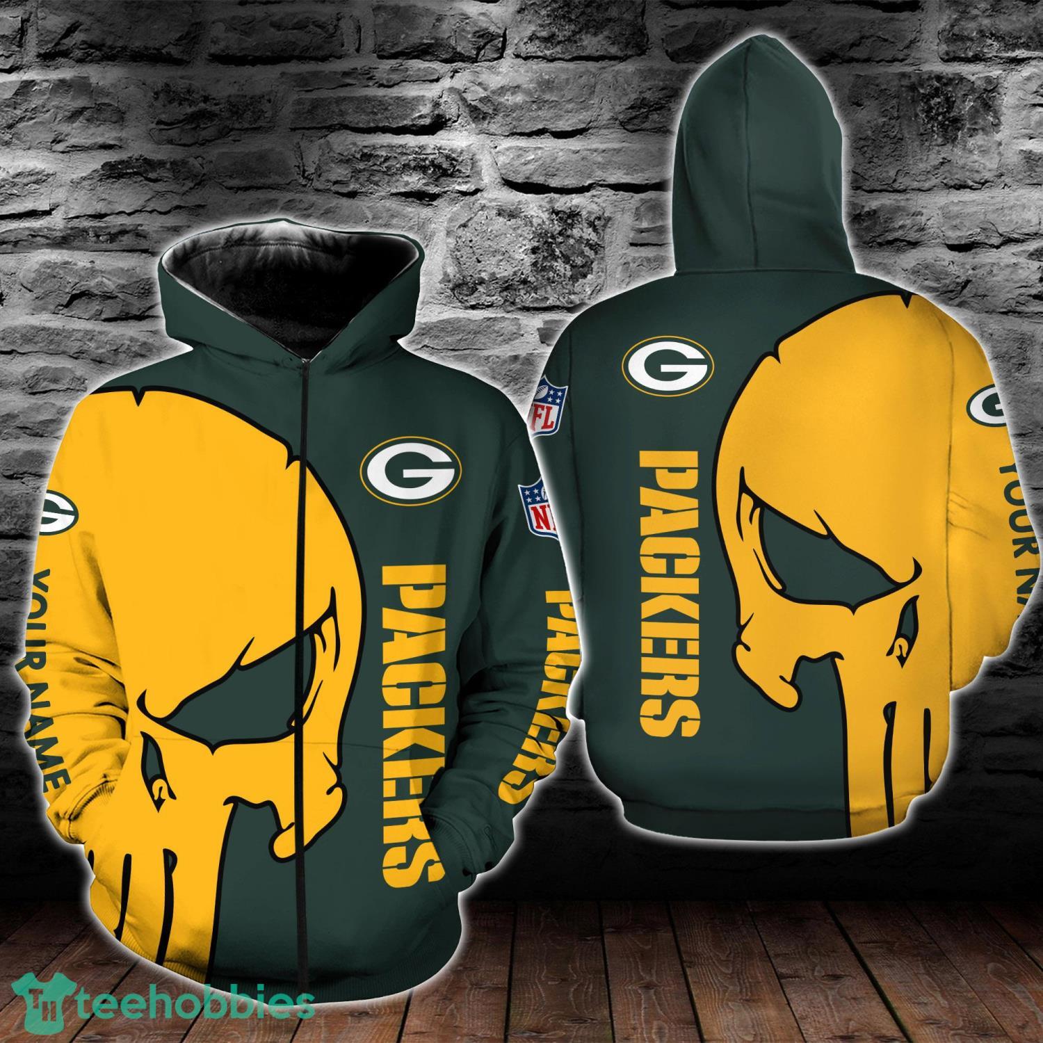 Green Bay Packers Skull Pattern All Over Printed 3D T-Shirt Sweatshirt Hoodie Zip Hoodie Product Photo 2