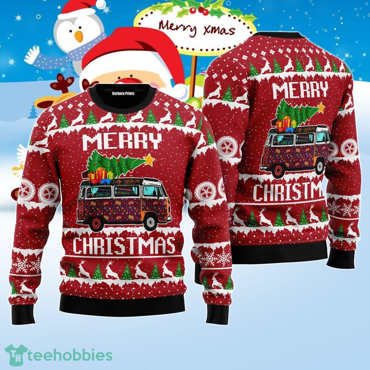 Hippie Car Merry Christmas Ugly Christmas Sweater Best Gift For Men And Women Product Photo 1