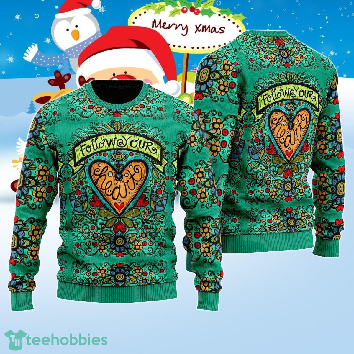 Hippie Follow Your Heart Ugly Christmas Sweater Best Gift For Men And Women Product Photo 1 Hippie Follow Your Heart Ugly Christmas Sweater Best Gift For Men And Women Product Photo 1