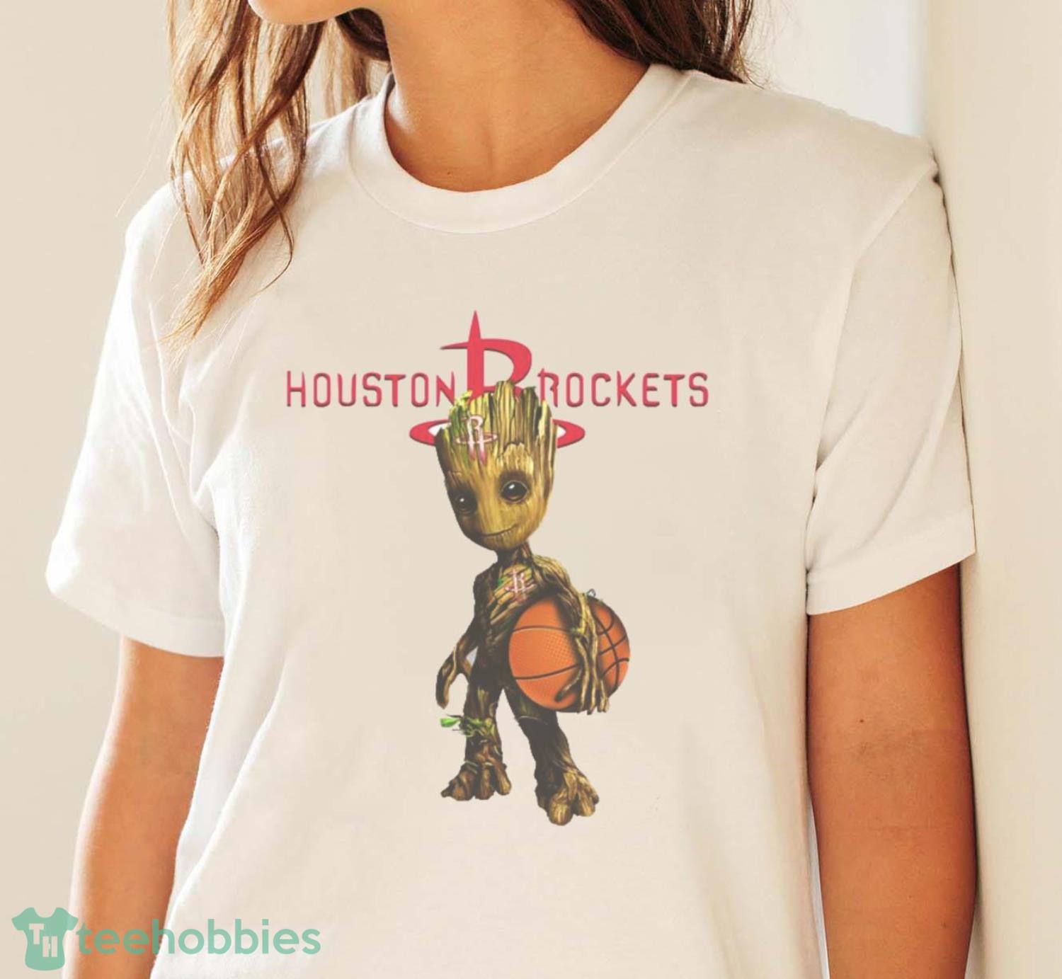 Houston Rockets NBA Basketball Groot Marvel Guardians Of The Galaxy T Shirt - White Ladies T-Shirt