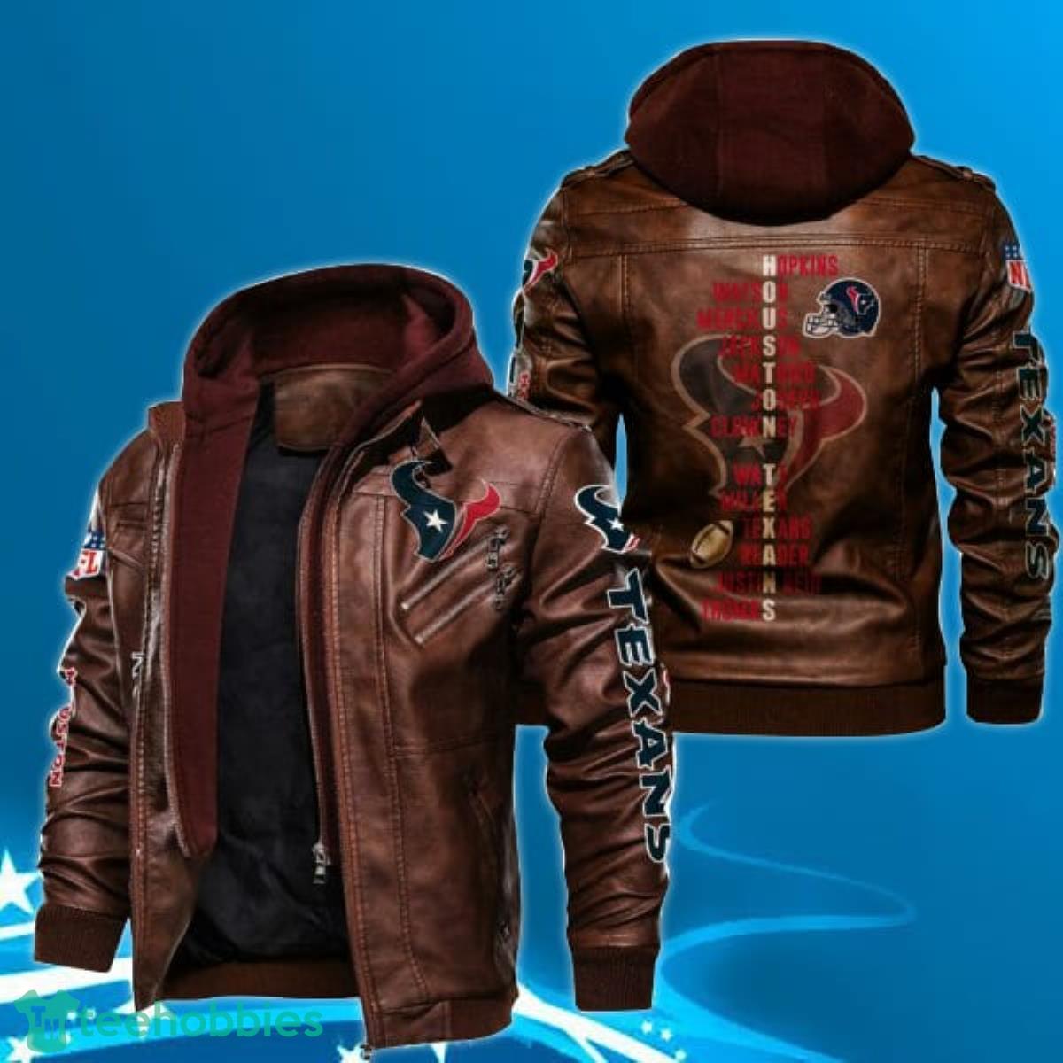 Houston Texans Leather Jacket Custom Logo 3D Print Full Product Photo 1