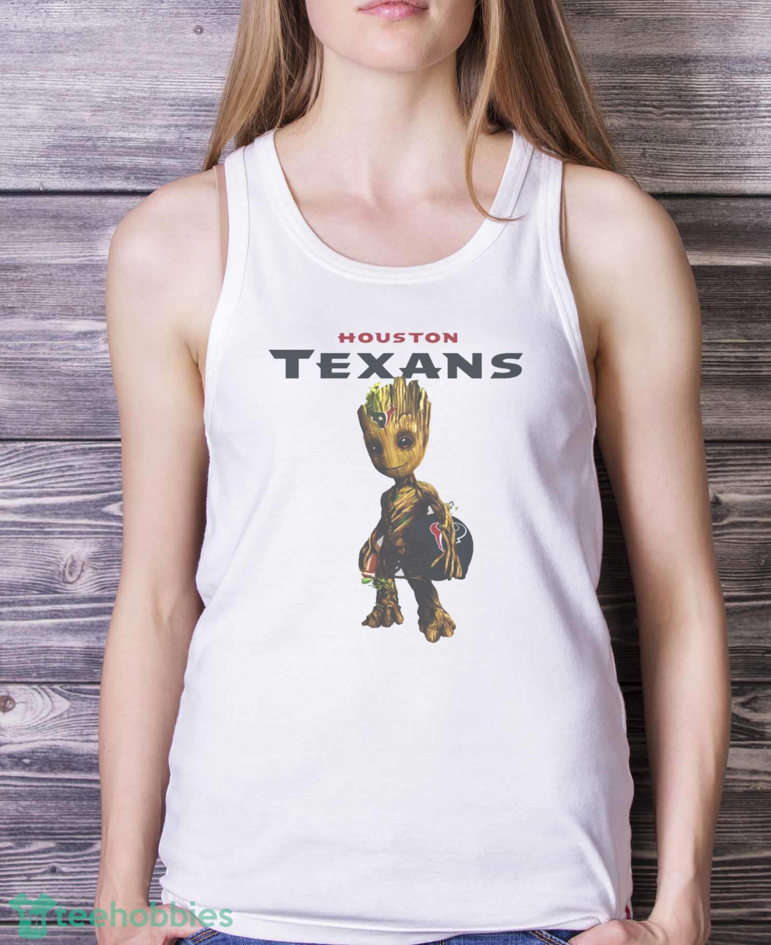 Houston Texans NFL Football Groot Marvel Guardians Of The Galaxy T Shirt - White Ladies Tank Top