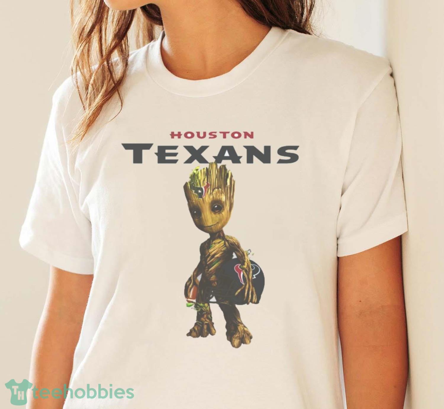 Houston Texans NFL Football Groot Marvel Guardians Of The Galaxy T Shirt - White Ladies T-Shirt