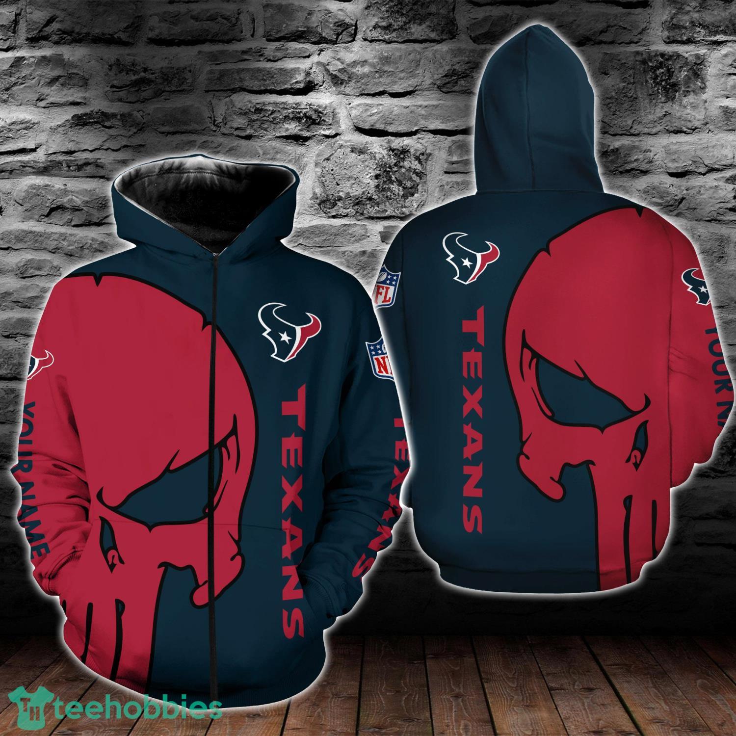 Houston Texans Skull Pattern All Over Printed 3D T-Shirt Sweatshirt Hoodie Zip Hoodie Product Photo 2
