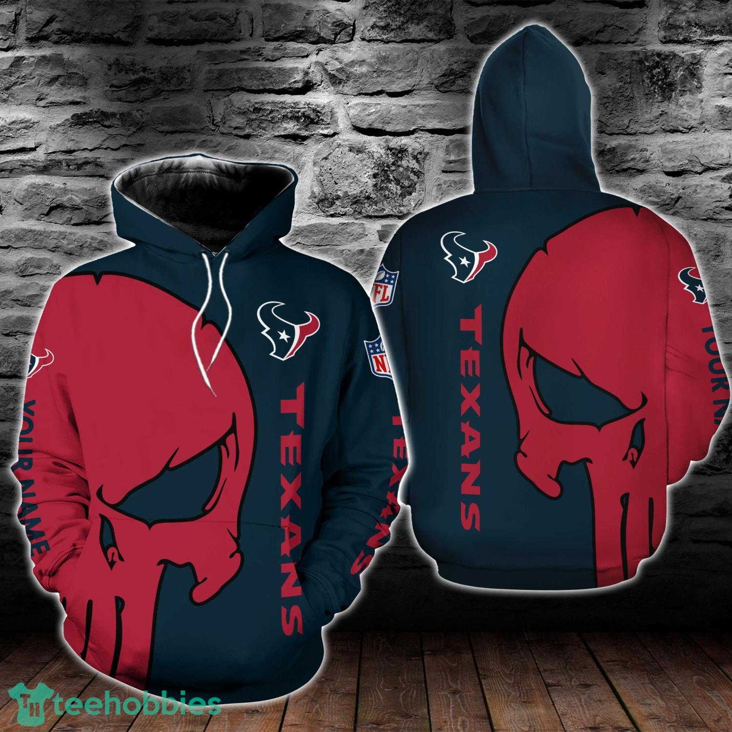 Houston Texans Skull Pattern All Over Printed 3D T-Shirt Sweatshirt Hoodie Zip Hoodie Product Photo 1