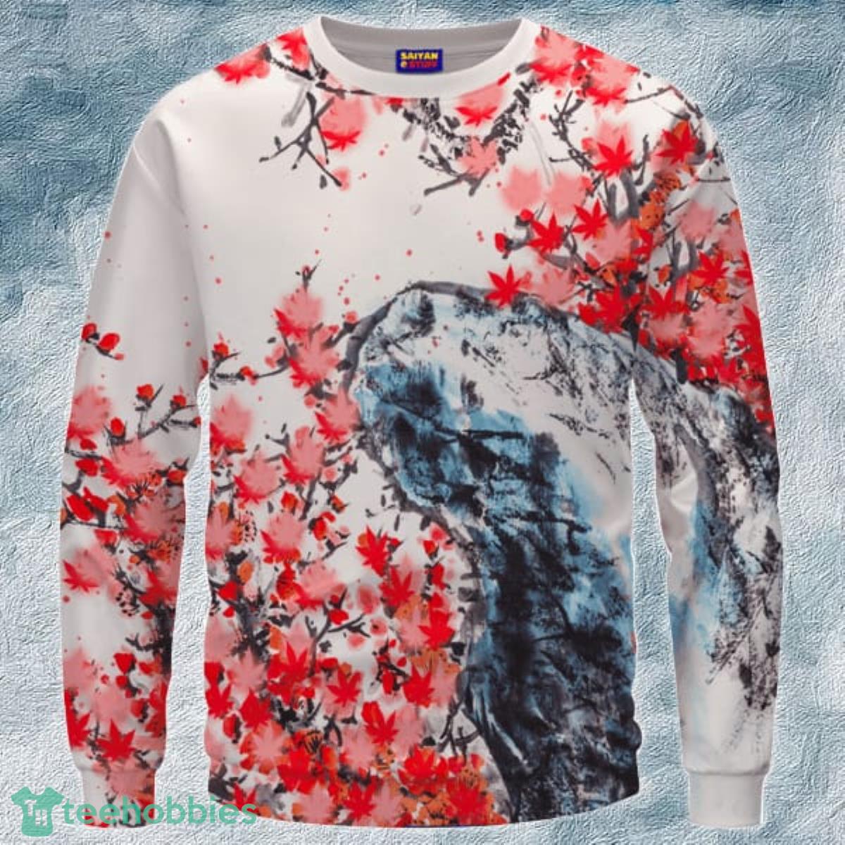 Japanese Art Painting Cherry Marijuana Blossoms Sweater Product Photo 1
