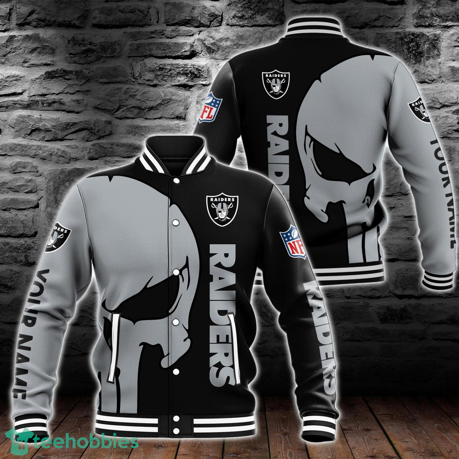 Las Vegas Raiders Skull Baseball Jacket For Fans 3D All Over Printed Product Photo 1