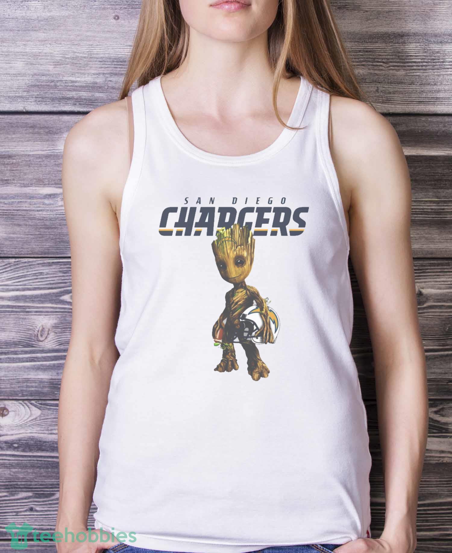 Los Angeles Chargers NFL Football Groot Marvel Guardians Of The Galaxy T Shirt - White Ladies Tank Top