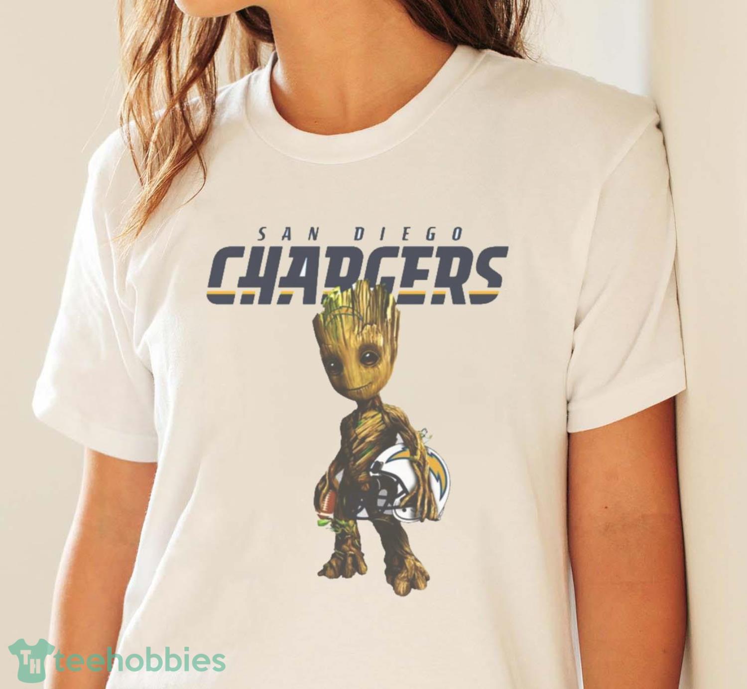 Los Angeles Chargers NFL Football Groot Marvel Guardians Of The Galaxy T Shirt - White Ladies T-Shirt