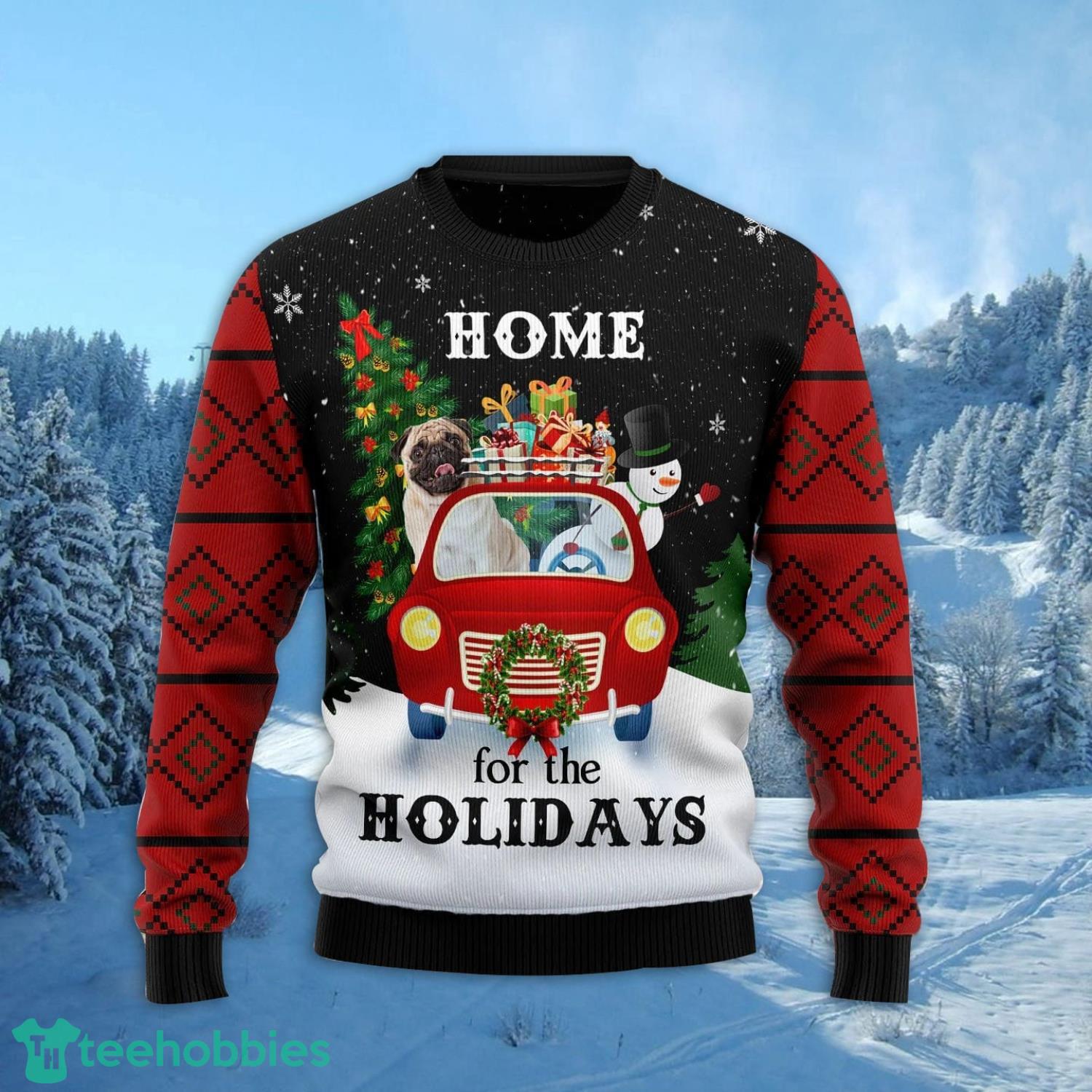 Merry Christmas Pug And Snowman Ugly Christmas Sweater Family Noel Gift Product Photo 1