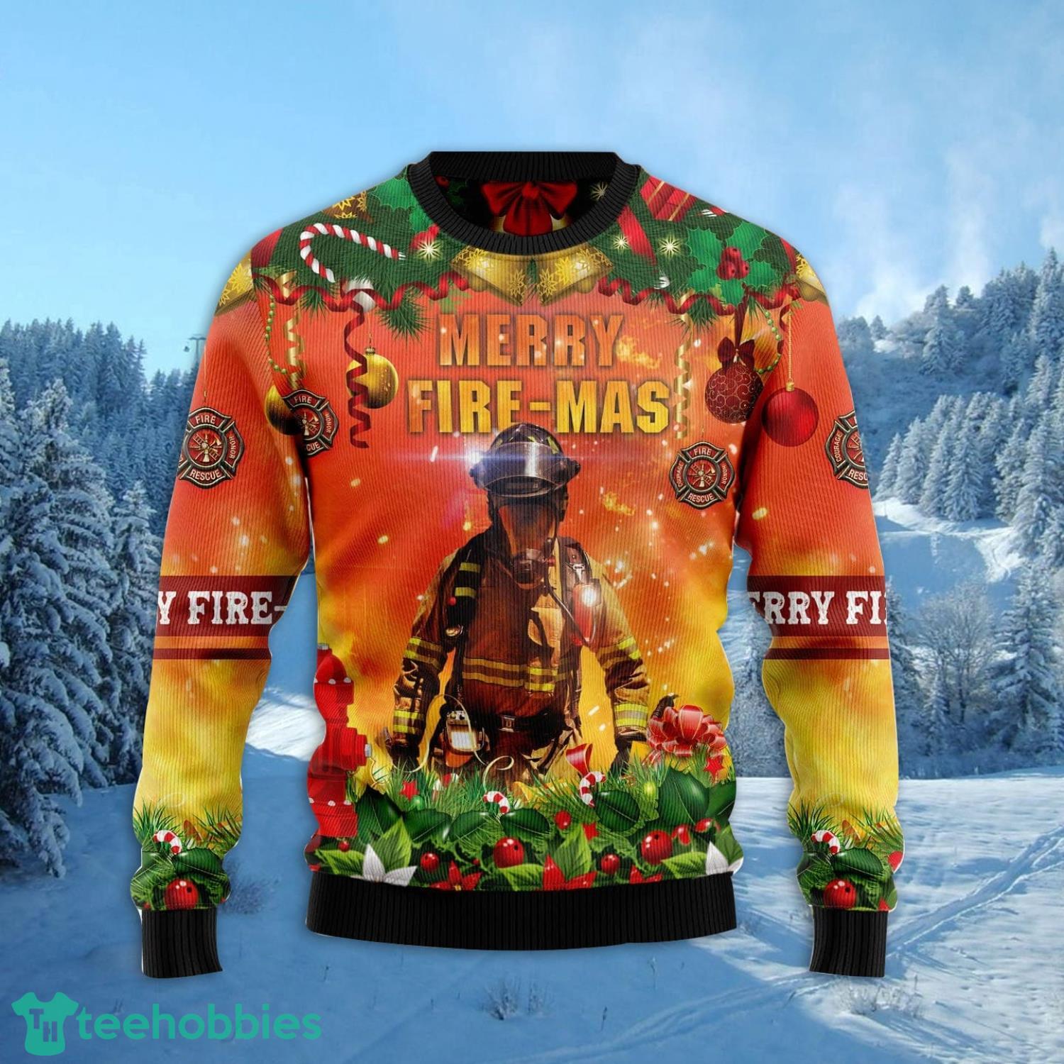Merry Fire Mas Firefighter Ugly Christmas Sweater Family Noel Gift Product Photo 1