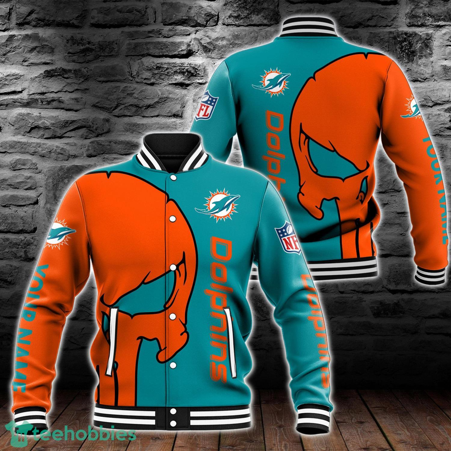 Miami Dolphins Skull Baseball Jacket For Fans 3D All Over Printed Product Photo 1
