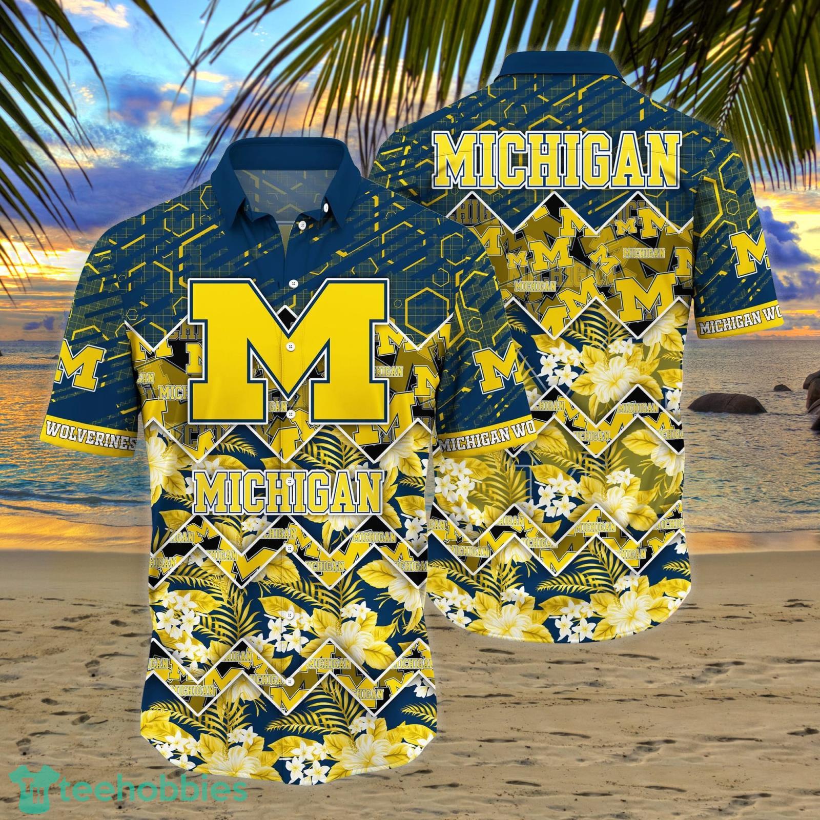 Michigan Wolverines Tropical 3D Hawaiian Shirt And Beach Shorts For Fans Sport Product Photo 1