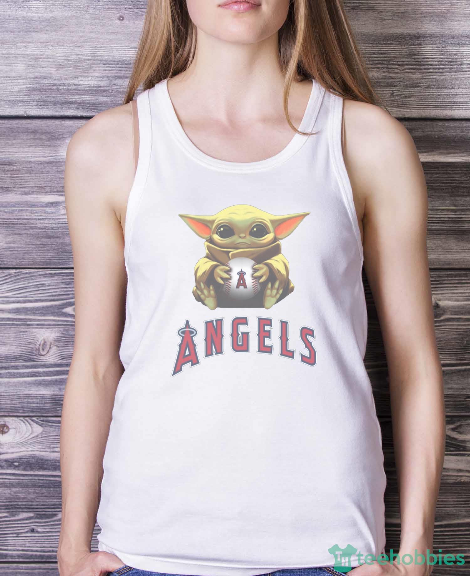 MLB Baseball Los Angeles Angels Star Wars Baby Yoda Shirt T Shirt - White Ladies Tank Top