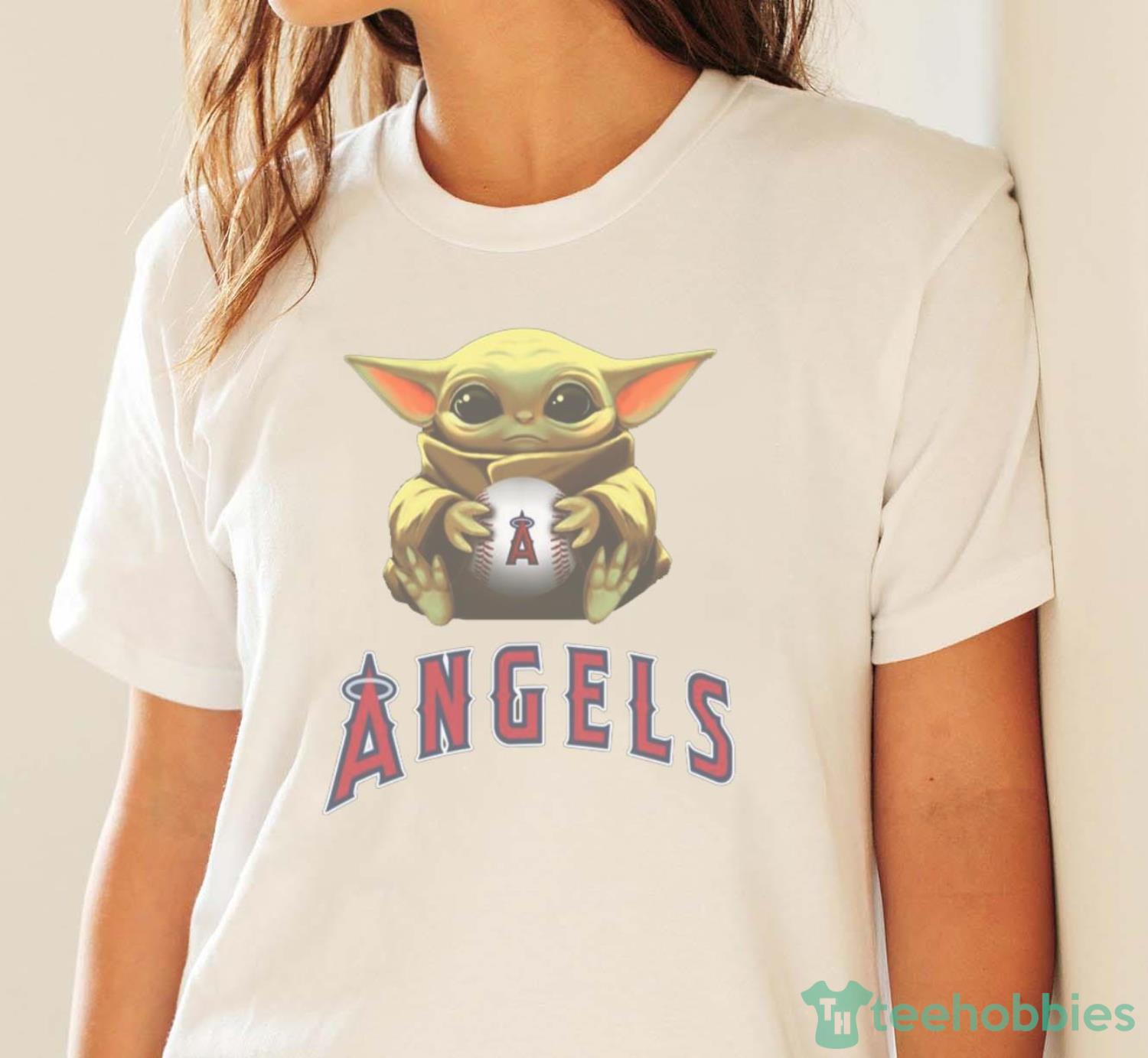 MLB Baseball Los Angeles Angels Star Wars Baby Yoda Shirt T Shirt - White Ladies T-Shirt
