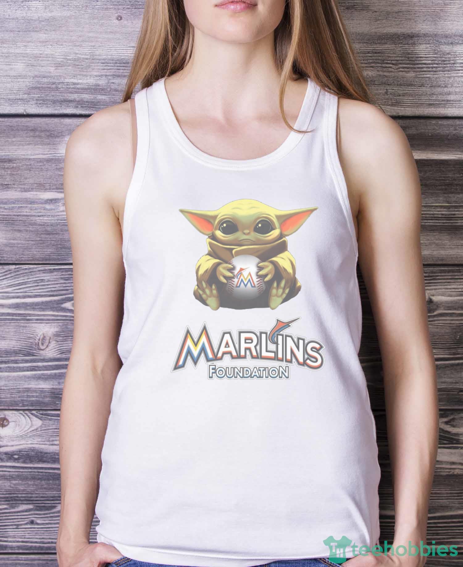 MLB Baseball Miami Marlins Star Wars Baby Yoda Shirt T Shirt - White Ladies Tank Top