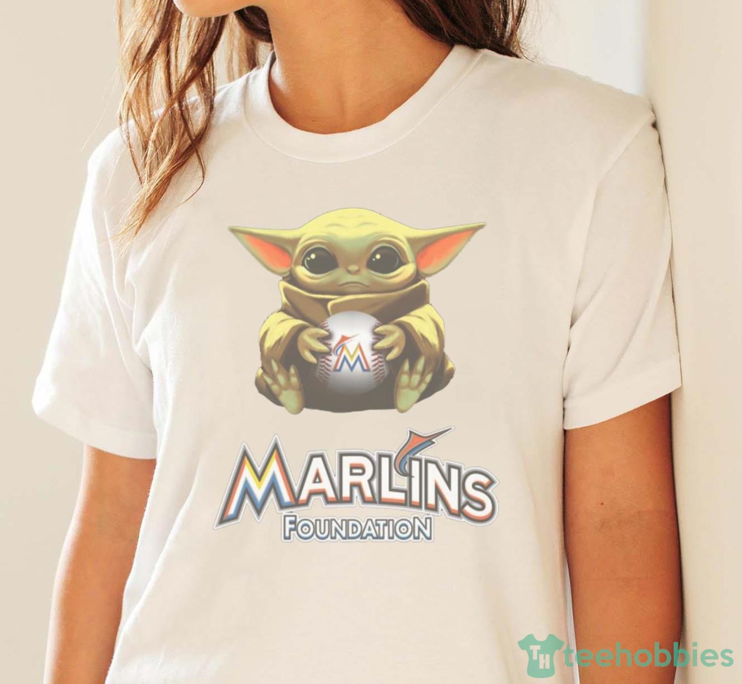 MLB Baseball Miami Marlins Star Wars Baby Yoda Shirt T Shirt - White Ladies T-Shirt