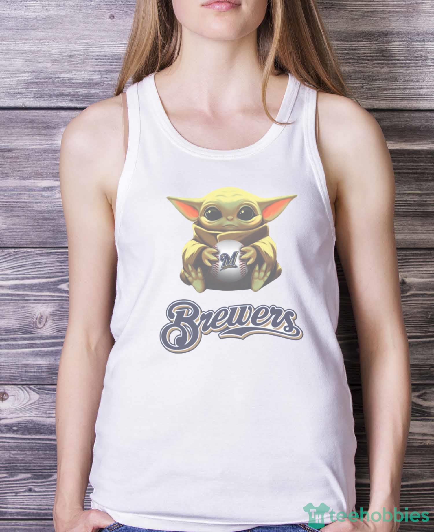 MLB Baseball Milwaukee Brewers Star Wars Baby Yoda Shirt T Shirt - White Ladies Tank Top
