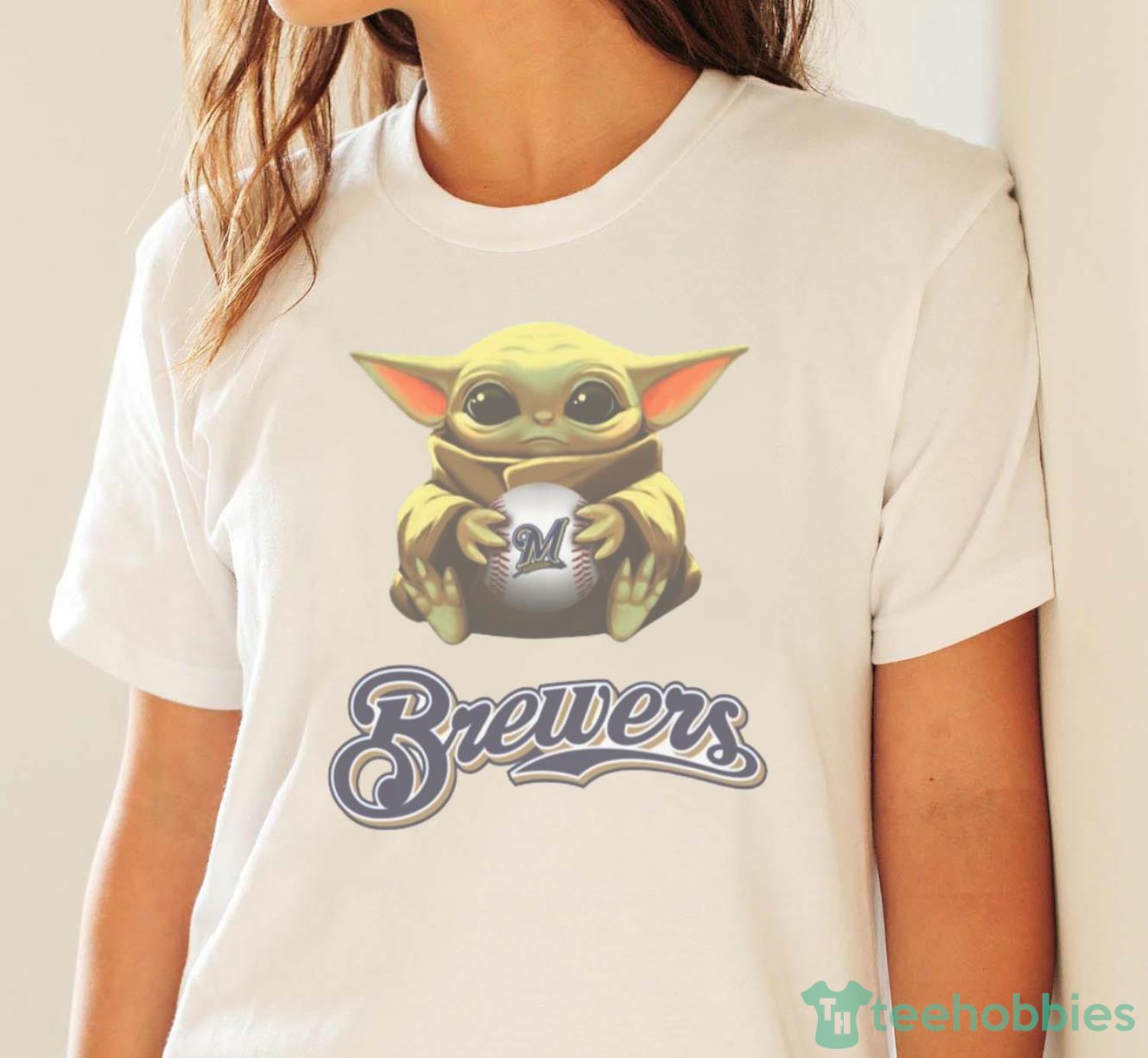 MLB Baseball Milwaukee Brewers Star Wars Baby Yoda Shirt T Shirt - White Ladies T-Shirt